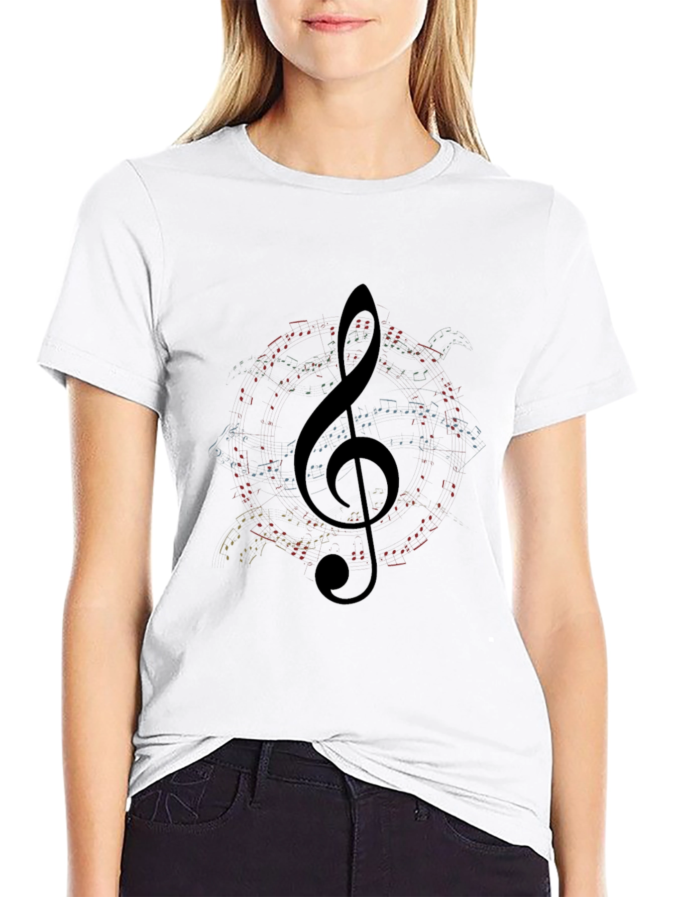 Black Musical Note Clef Graphic Black T-Shirt view 9