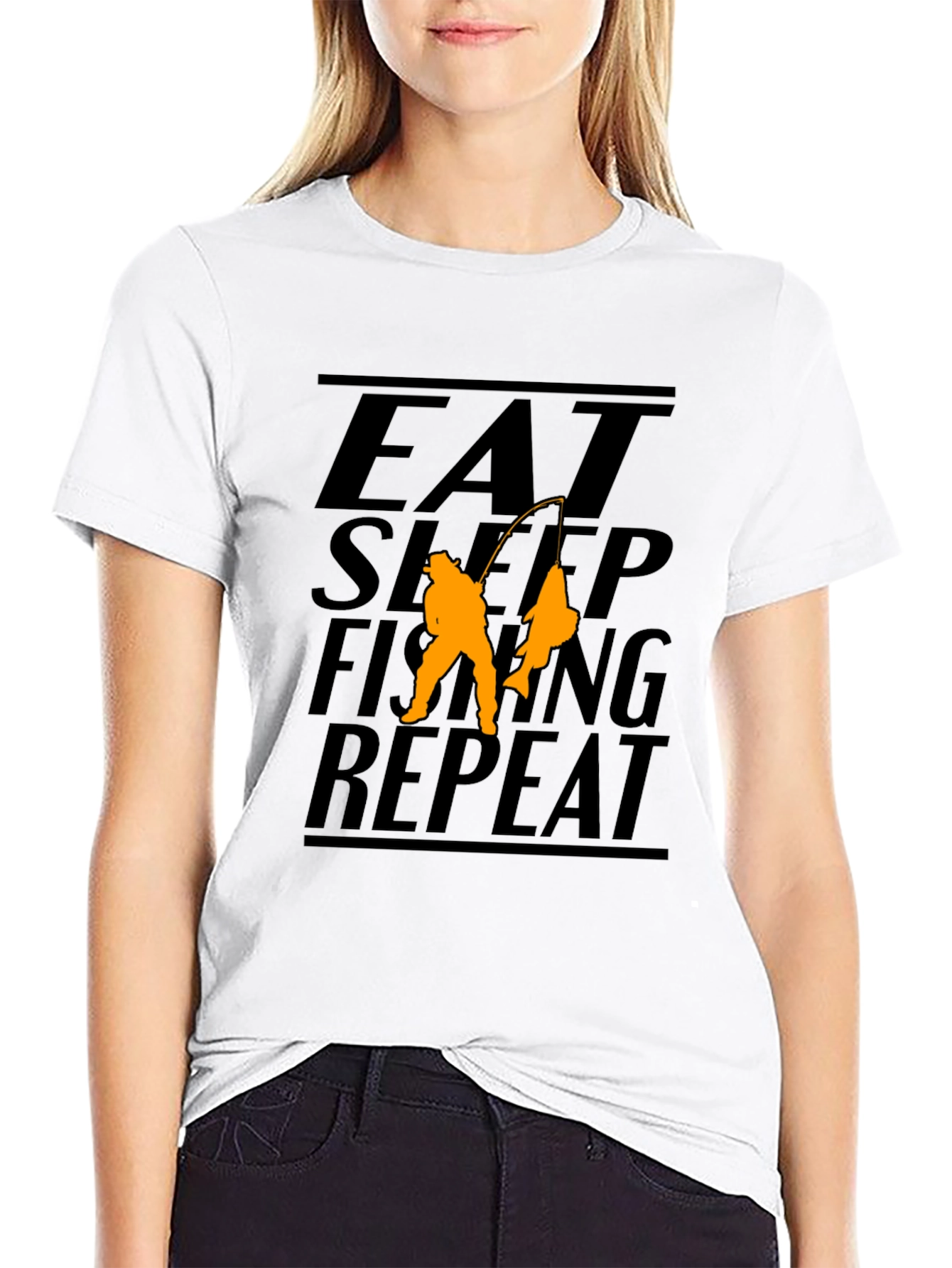 Black Eat Sleep Fishing Repeat Black Graphic T-Shirt view 9