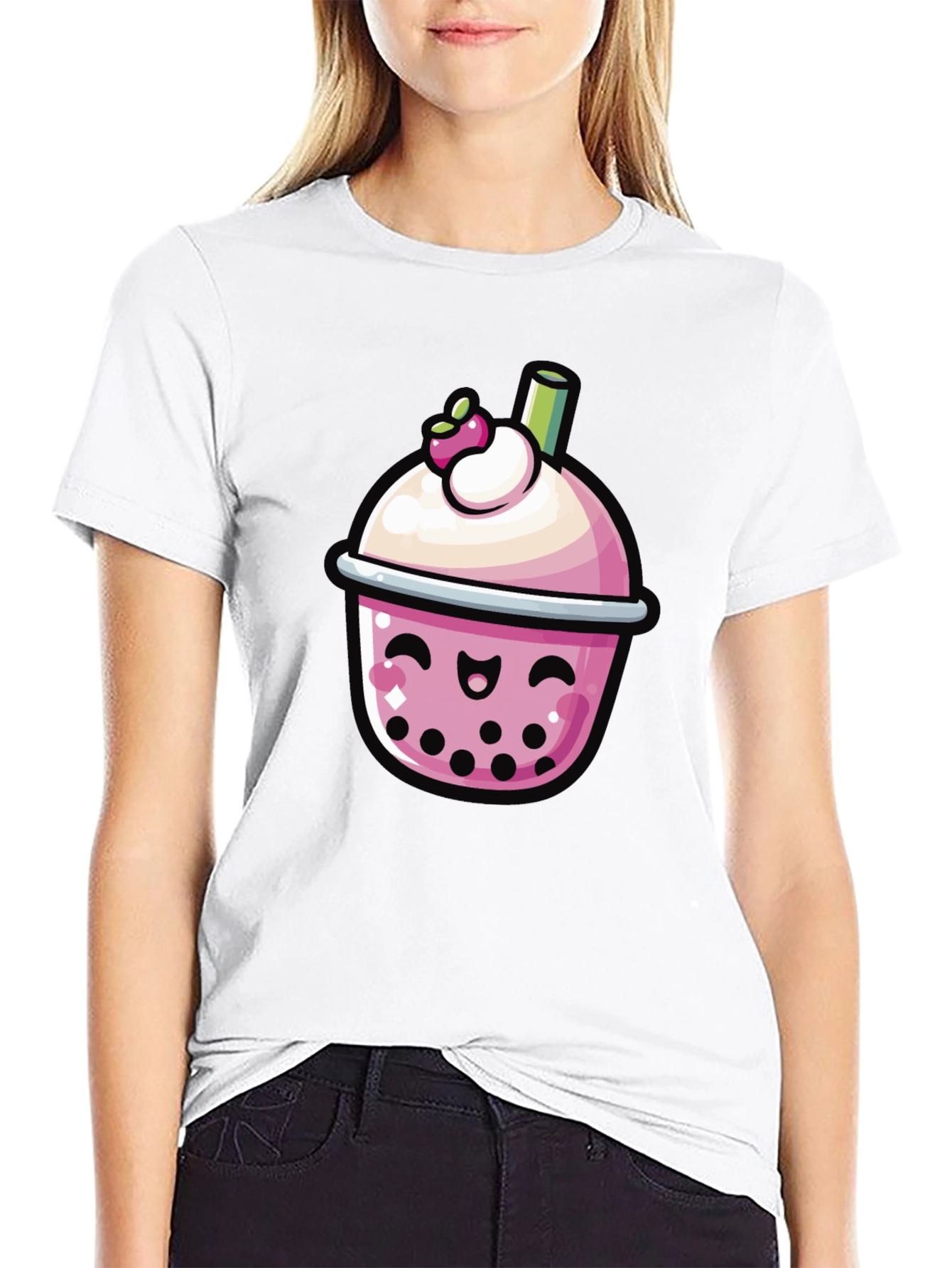 Black Kawaii Boba Tea Graphic Tee - Black view 9
