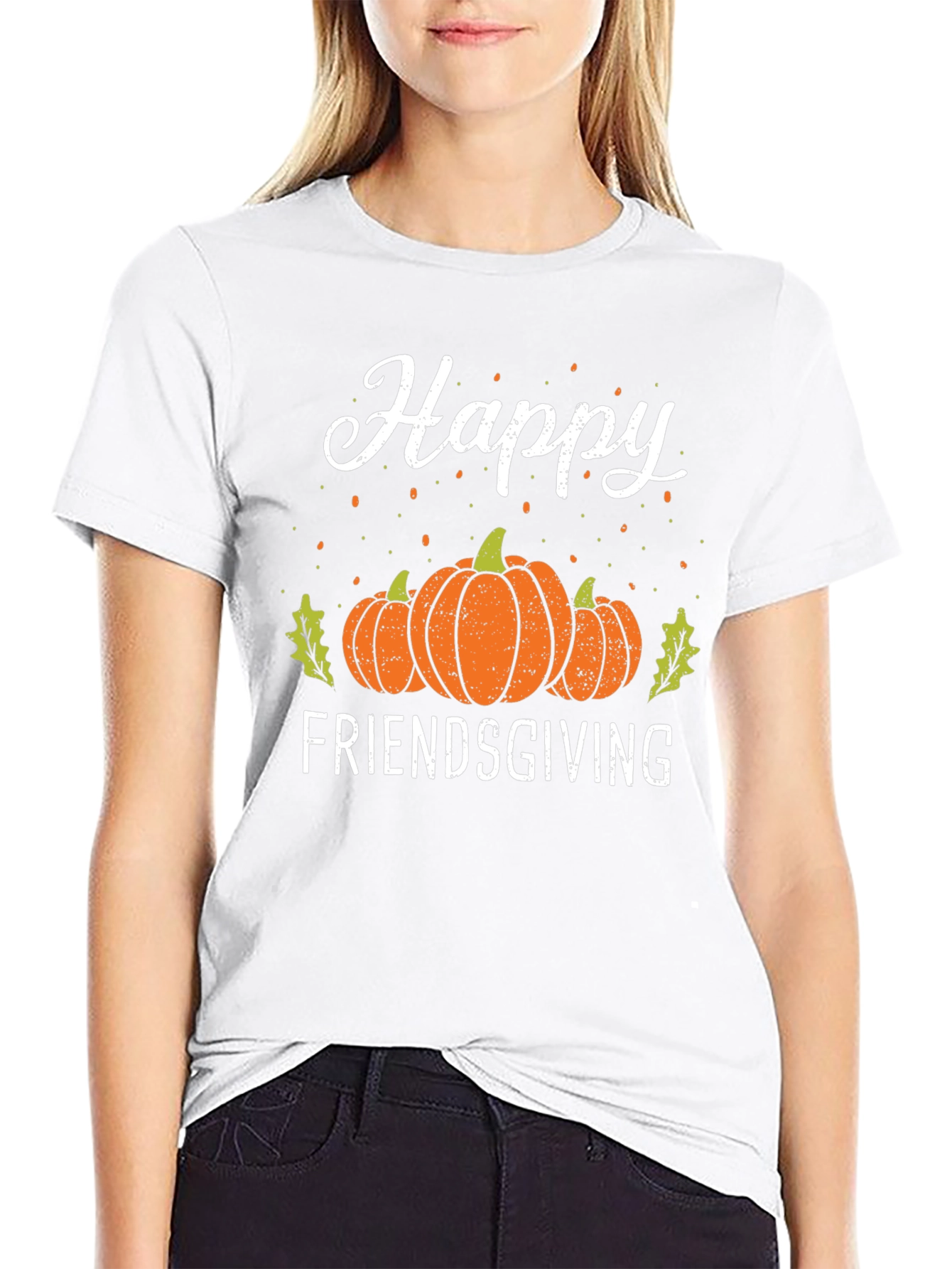 Black Happy Friendsgiving T-Shirt | Fall Harvest Pumpkin Tee view 9