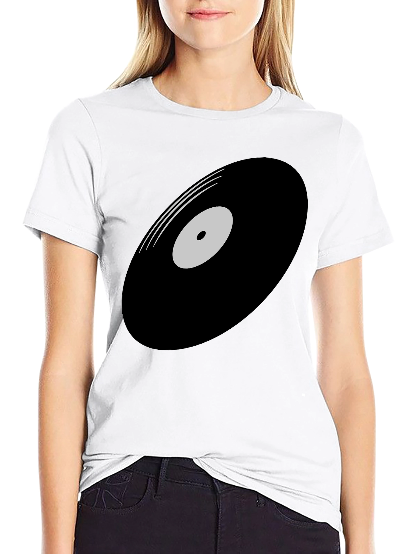Black Retro Vinyl Record Graphic T-Shirt - Black view 9