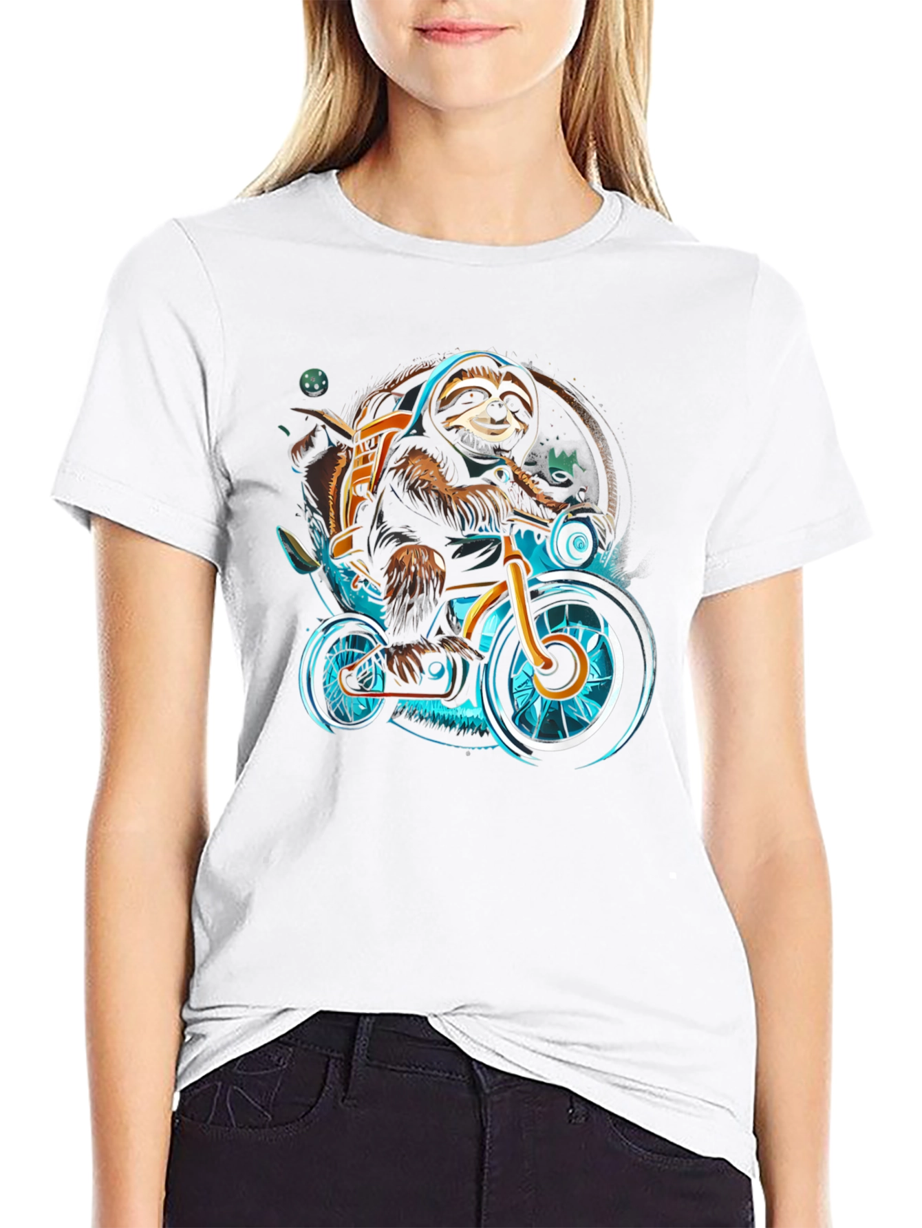 Black Sloth on Bike Graphic Tee - Cool Casual Shirt view 9