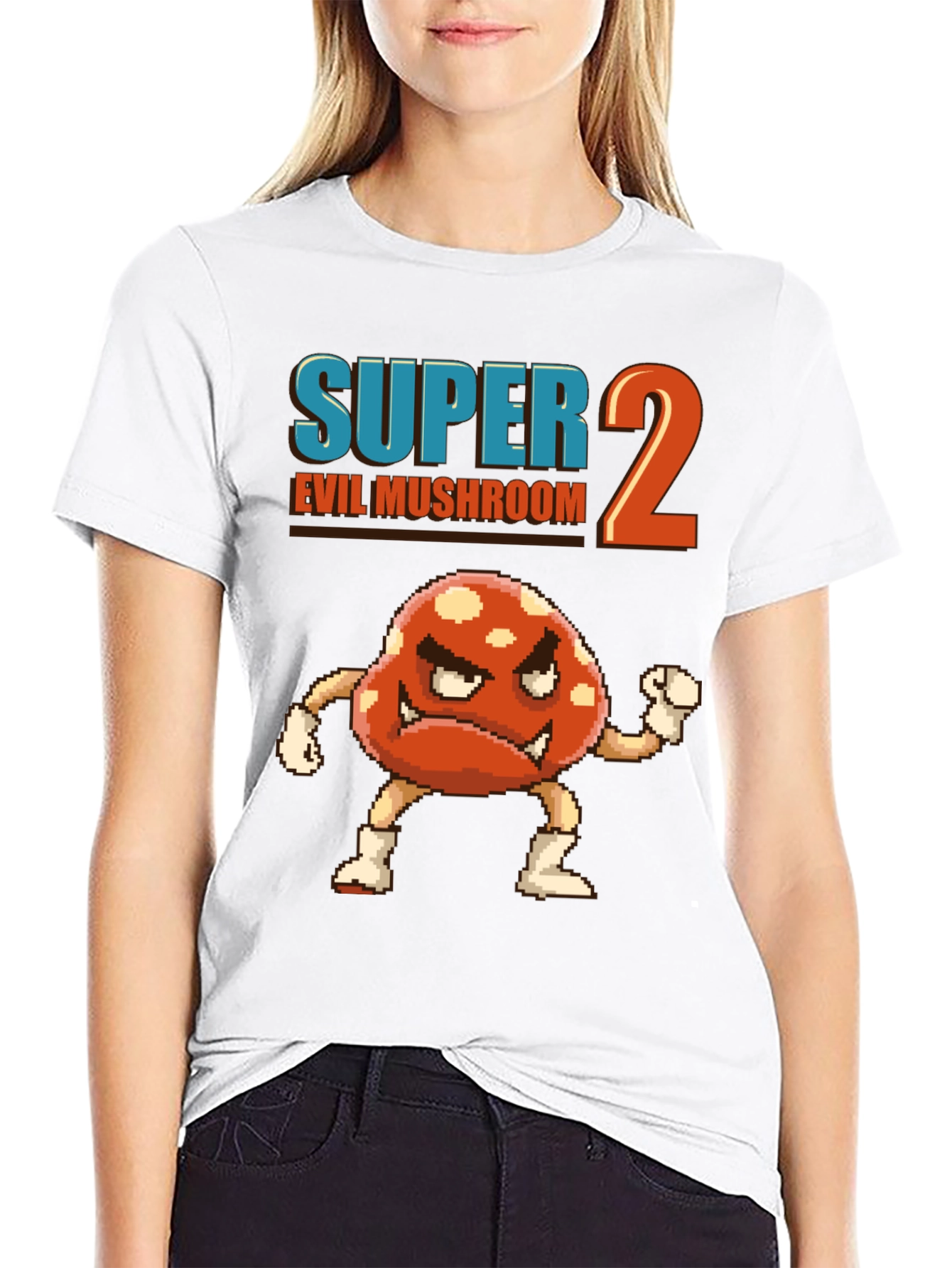 Black Super 2 Evil Mushroom Graphic T-Shirt view 9