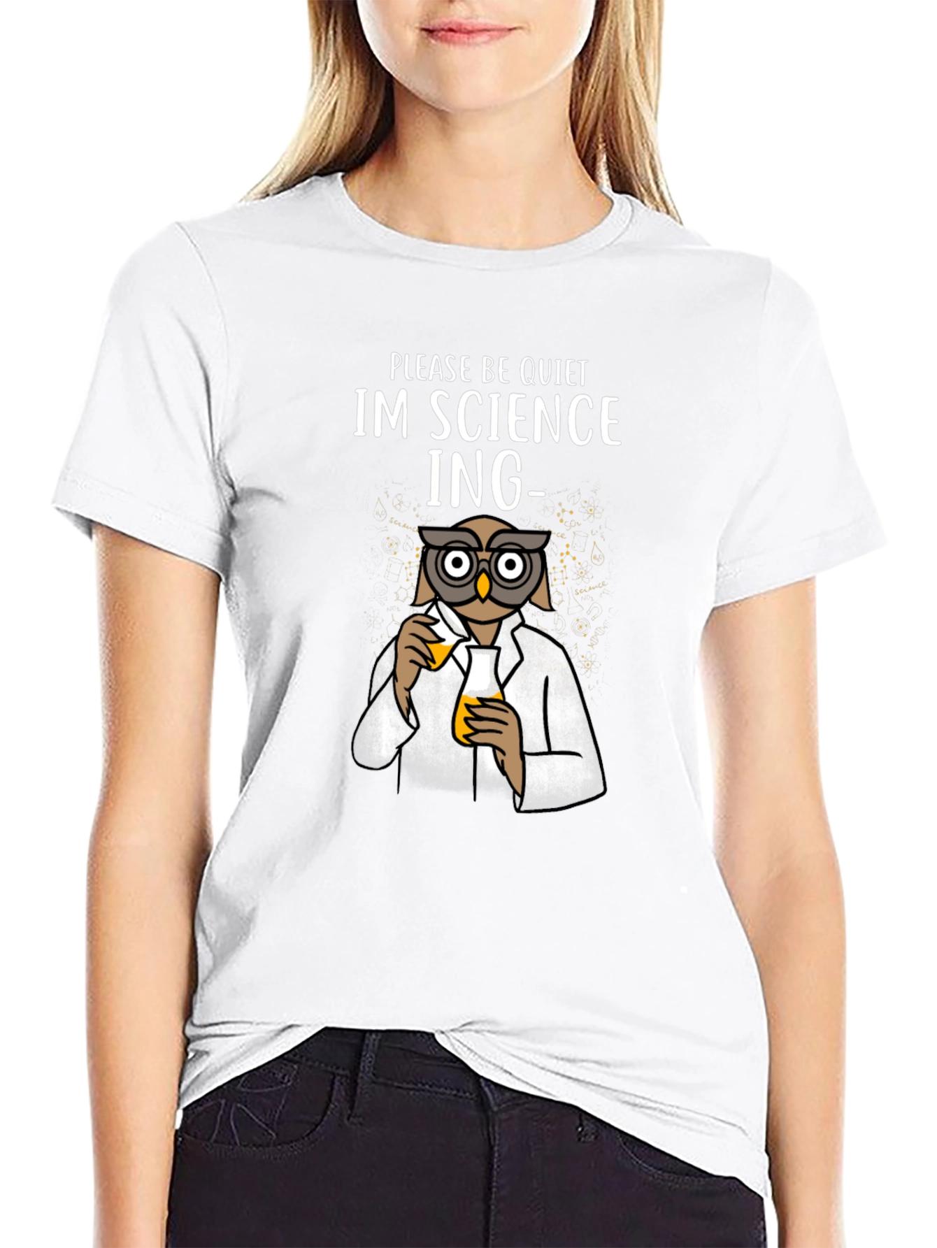 Black Science Owl T-Shirt - Please Be Quiet, I'm Sciencing view 9