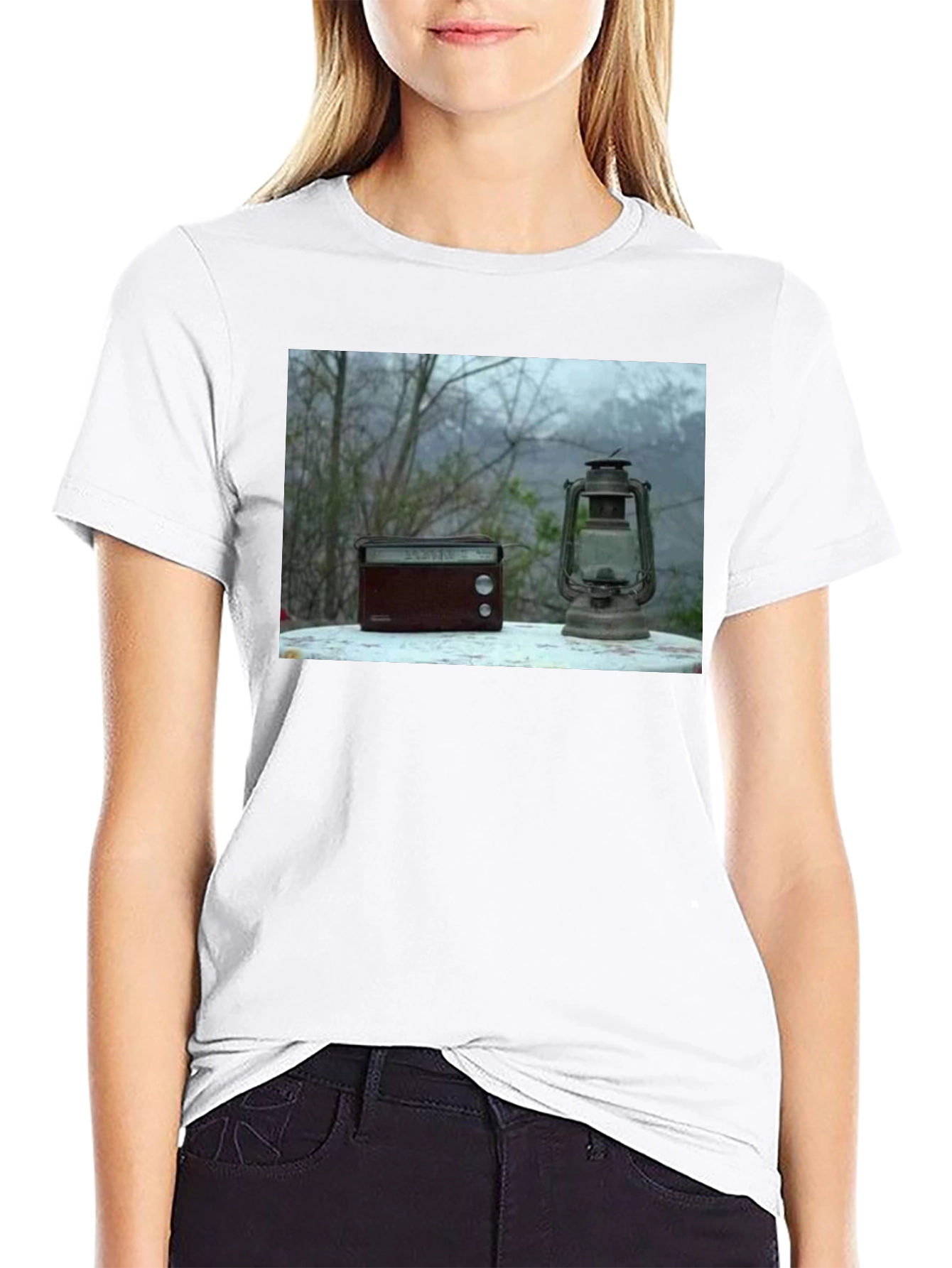 Black Retro Radio & Lantern T-Shirt view 9