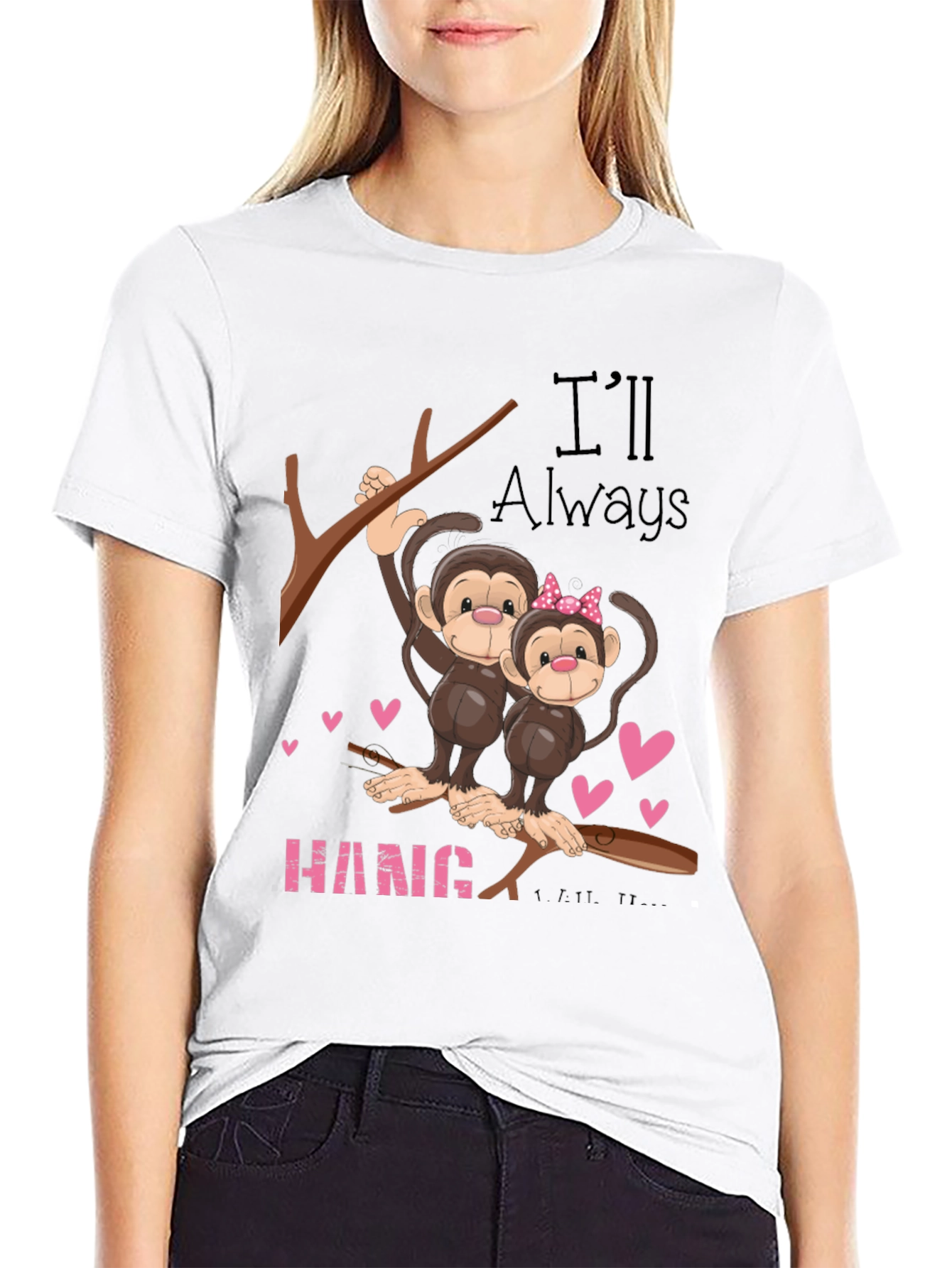 Black Hang In There Monkey Couple Graphic Tee view 9