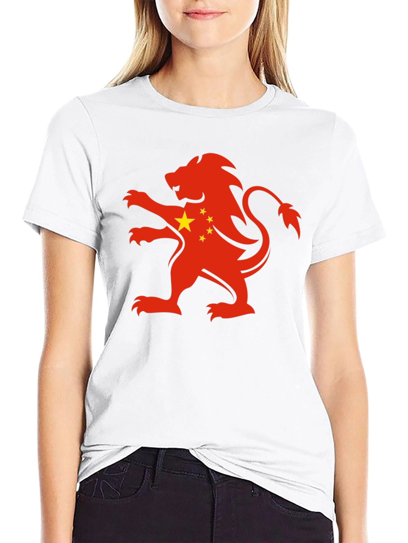 Black China Flag Lion Graphic Black T-Shirt view 9