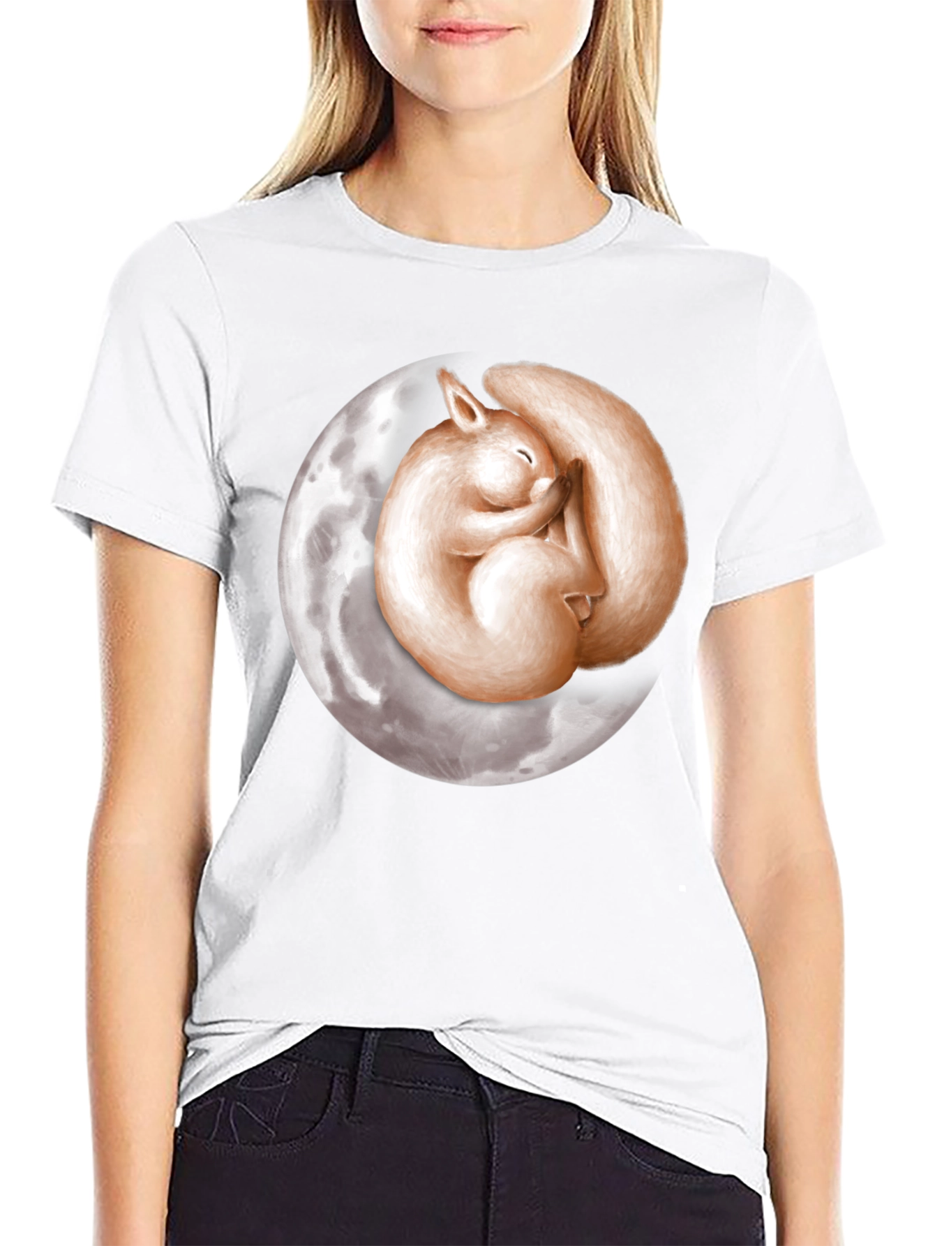 Black Dreamy Squirrel Moon Graphic T-Shirt - Black view 9