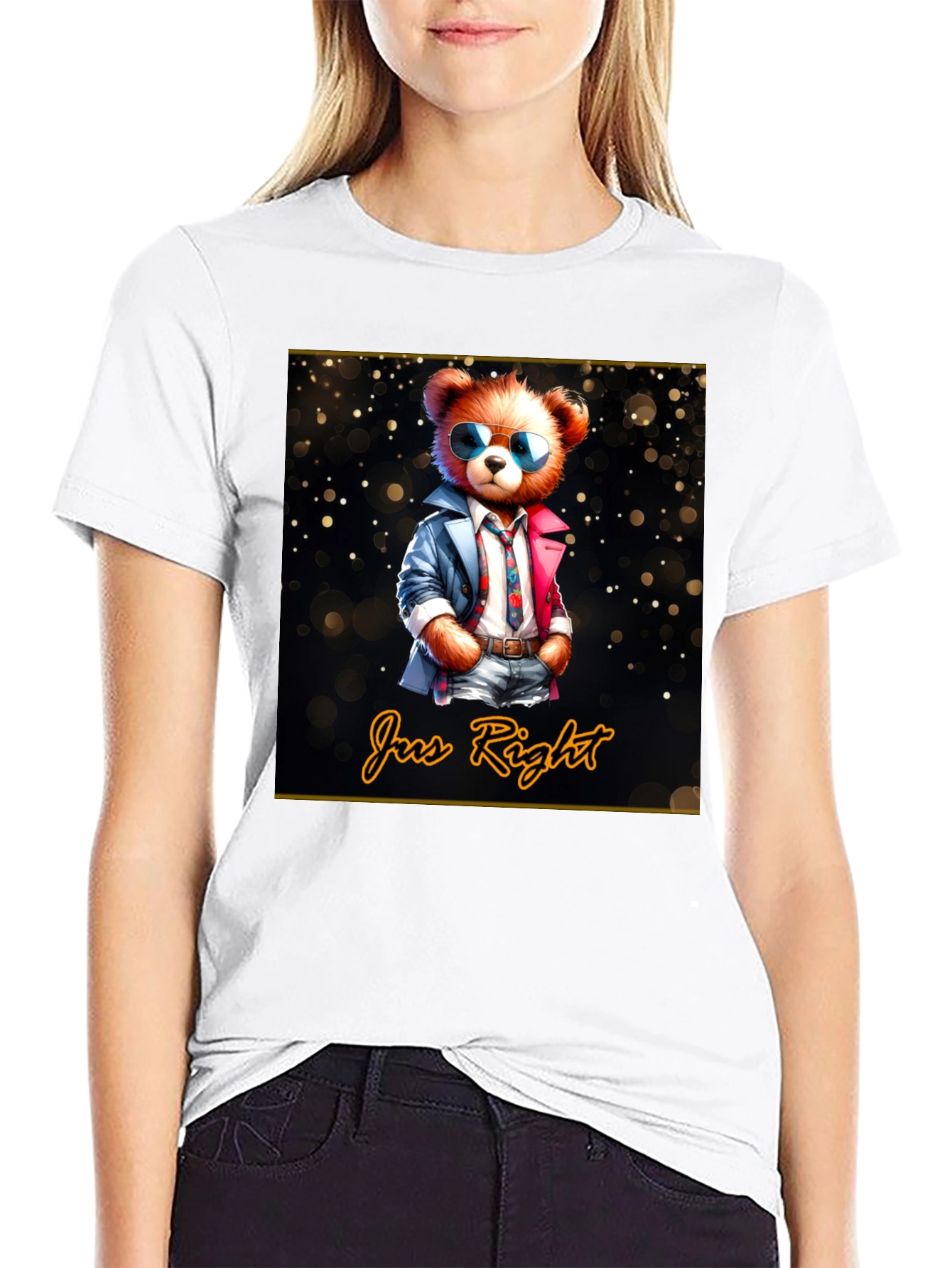 Black Cool Bear Graphic Tee - 'Jus Right' Style view 9