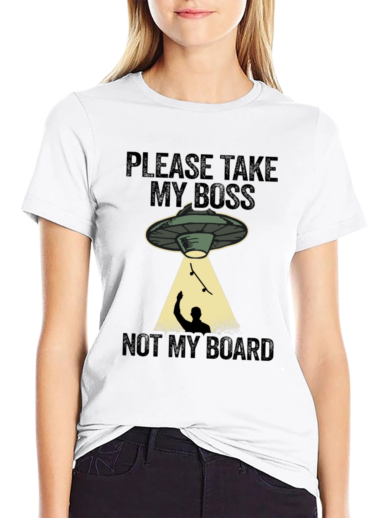 Black Funny Alien Abduction Skateboarder Graphic T-Shirt view 9