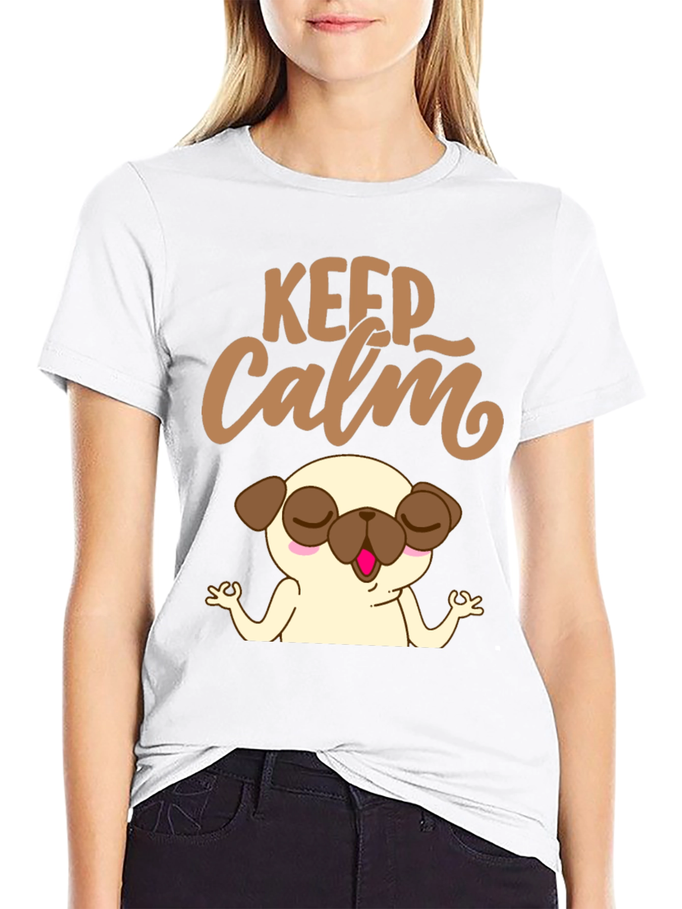 Black Keep Calm Pug Yoga T-Shirt - Relax & Meditate! view 9