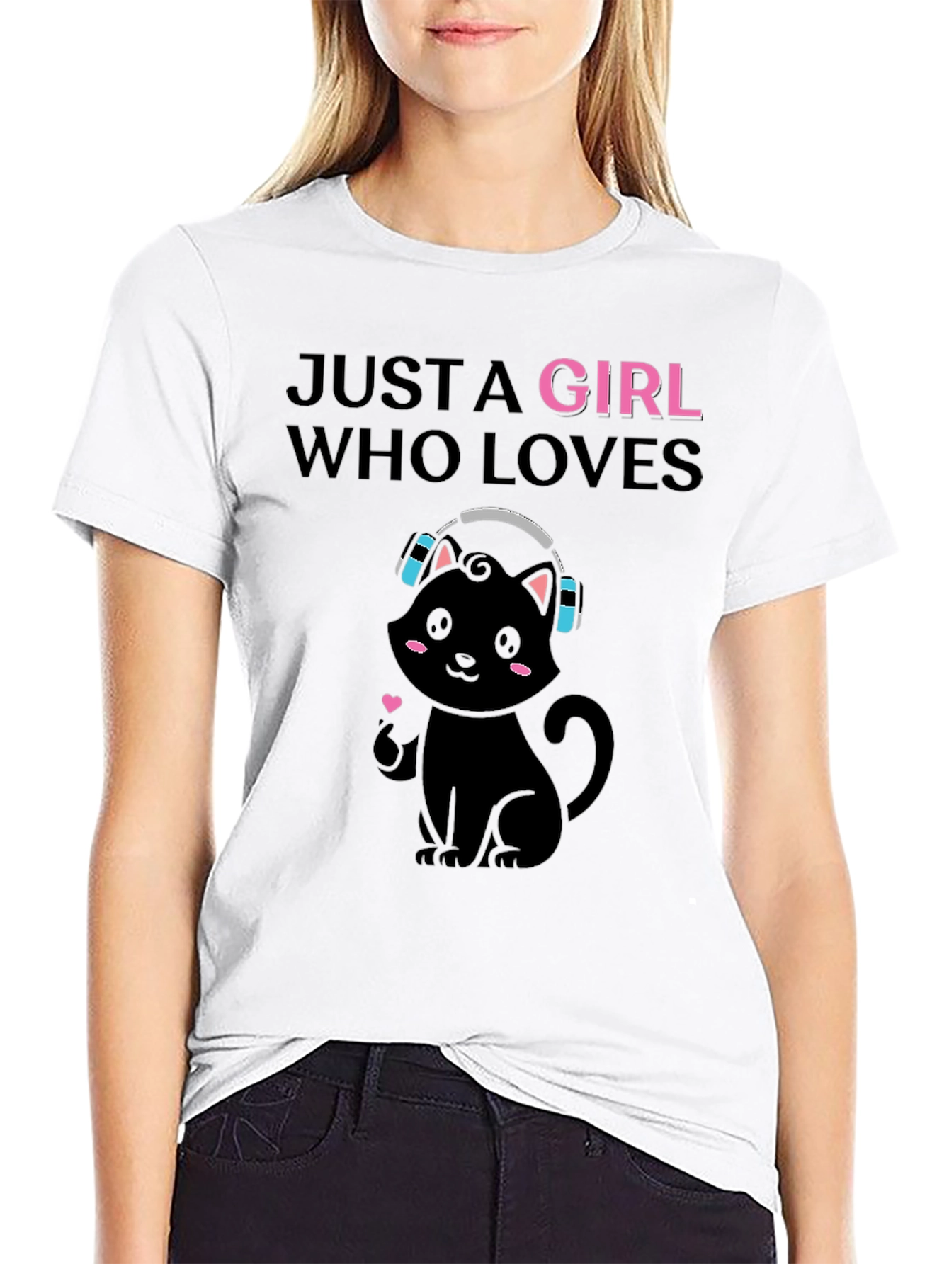 Black Just A Girl Who Loves Cats T-Shirt view 9
