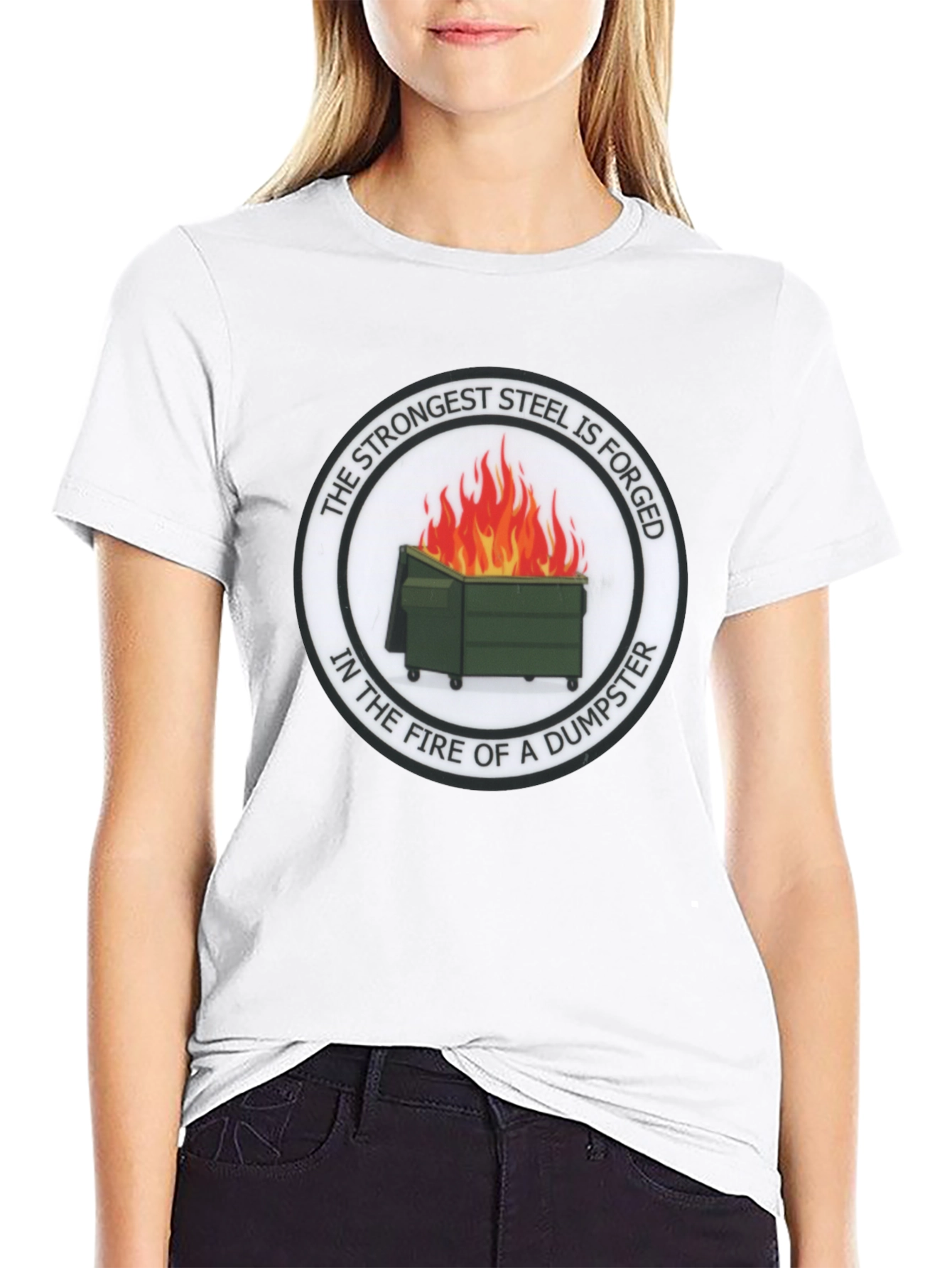 Black Strongest Steel Forged Tee - Dumpster Fire Design view 9