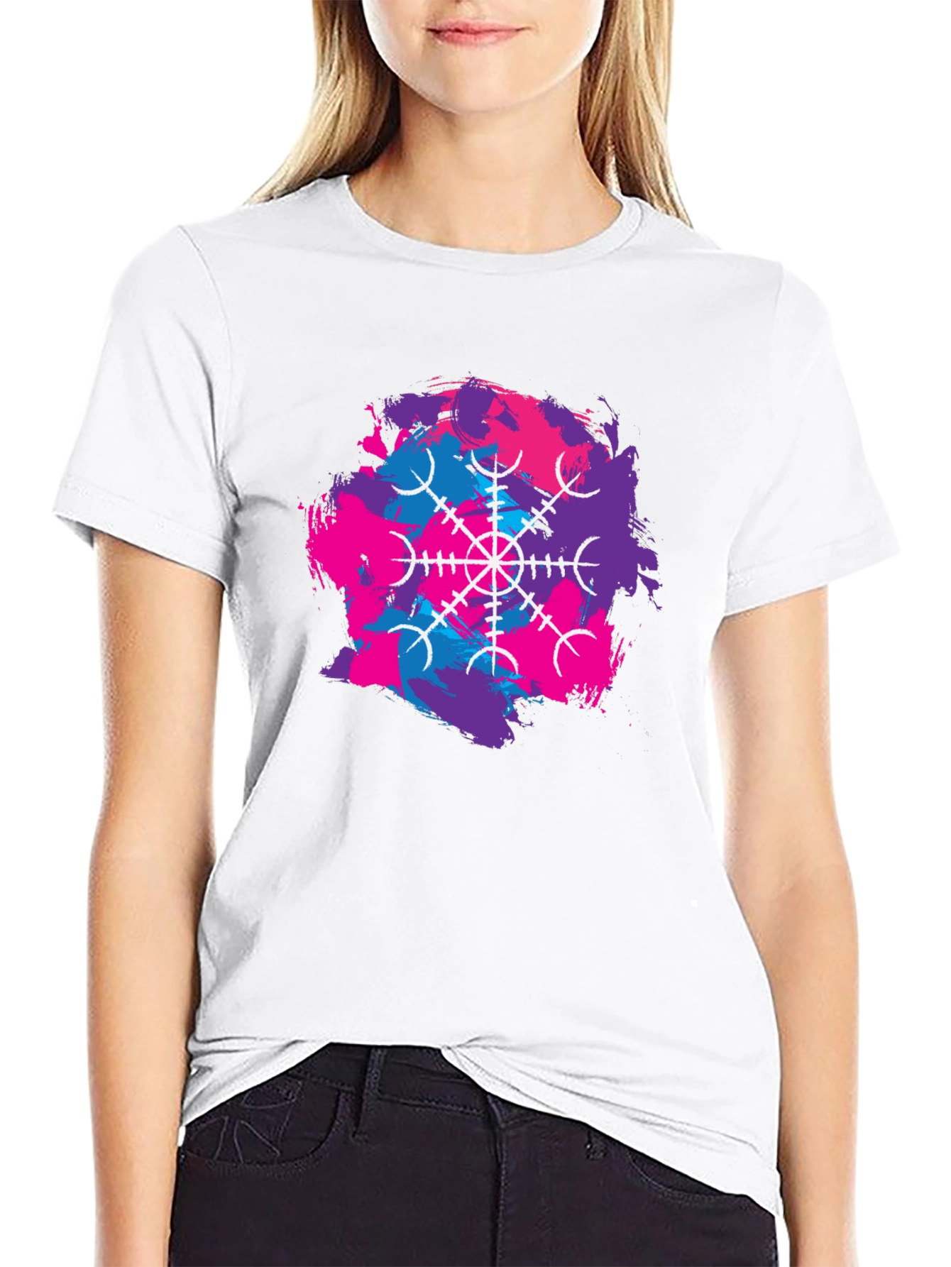 Black Black T-Shirt with Abstract Vegvisir Design view 9