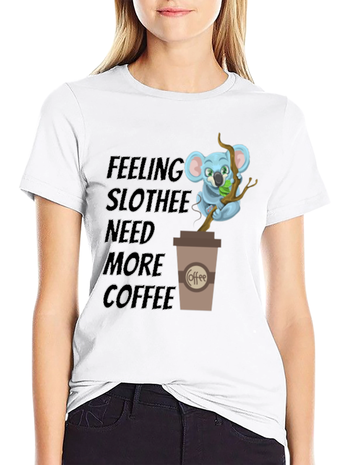 Black Feeling Slothee Need More Coffee T-Shirt view 9
