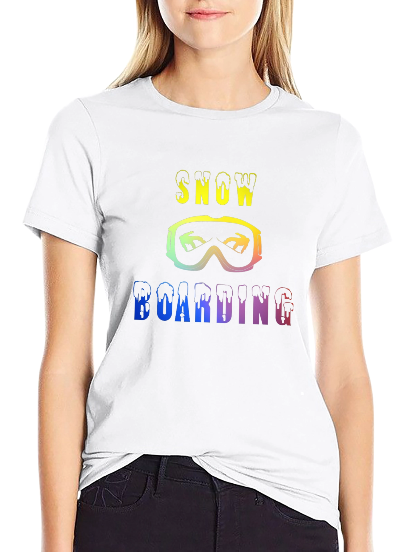 Black Snow Boarding Rainbow Graphic Black T-Shirt view 9