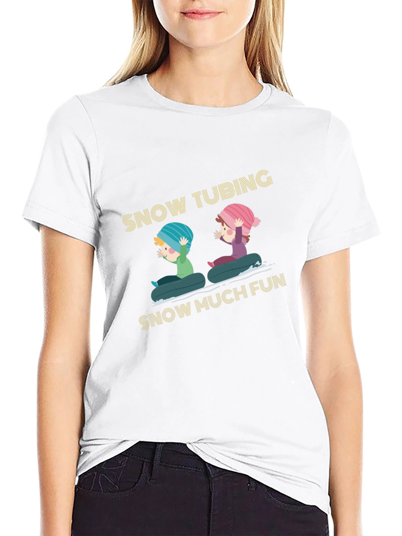 Black Snow Tubing Graphic Tee - Winter Fun T-Shirt view 9
