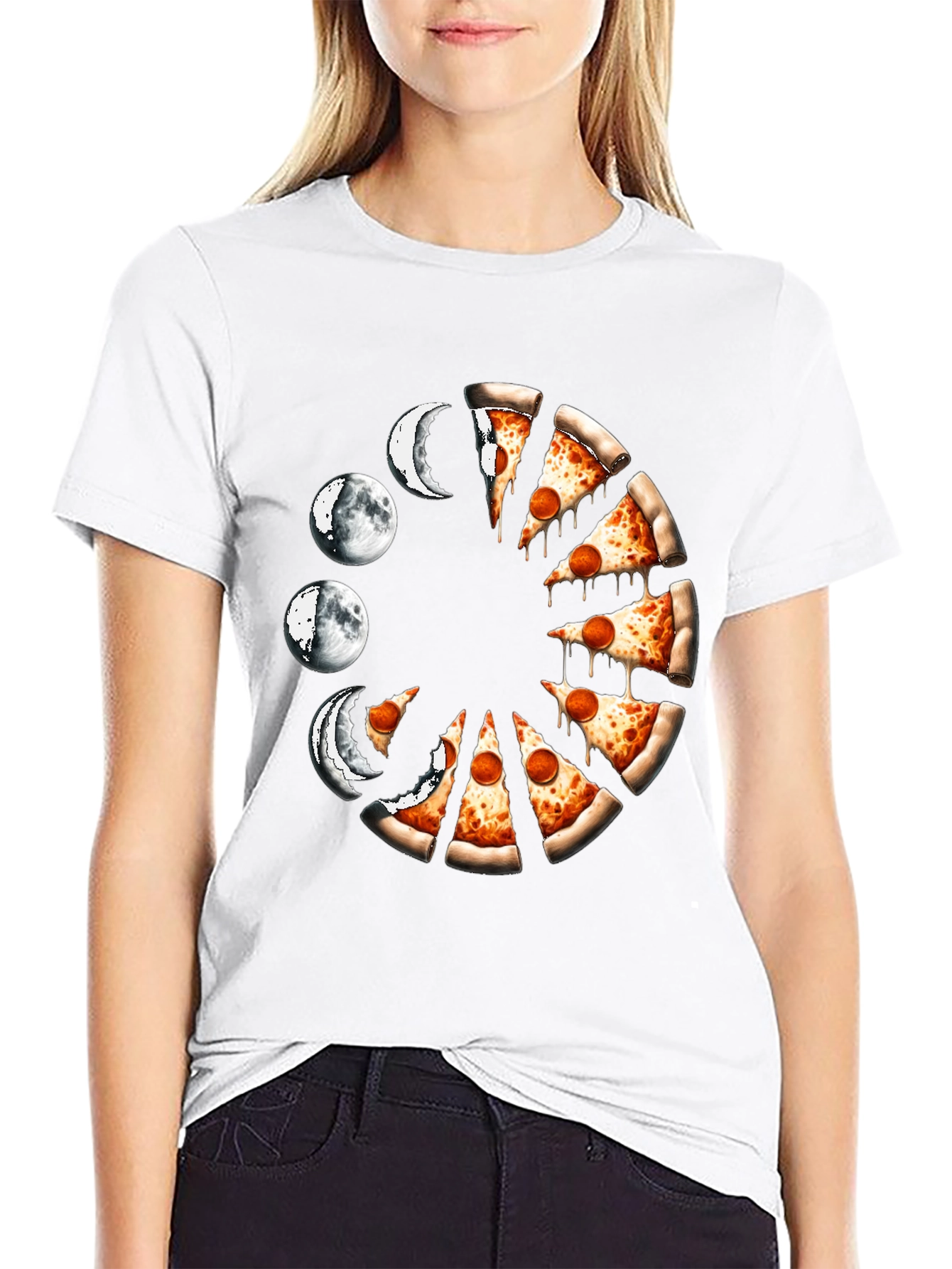 Black Pizza Moon Phases Graphic Tee view 9