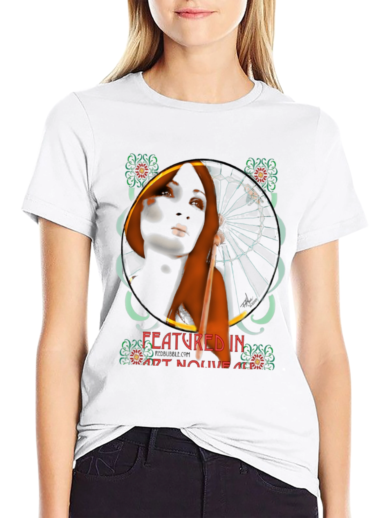 Black Art Nouveau Woman Graphic Tee view 9