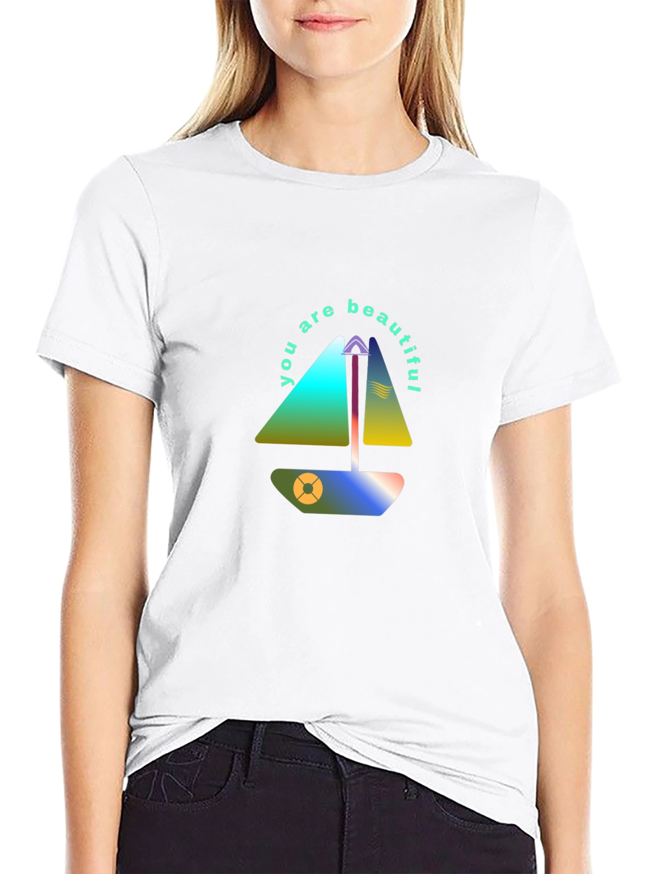 Black Modern Sailboat Graphic Tee - You Are Beautiful view 9