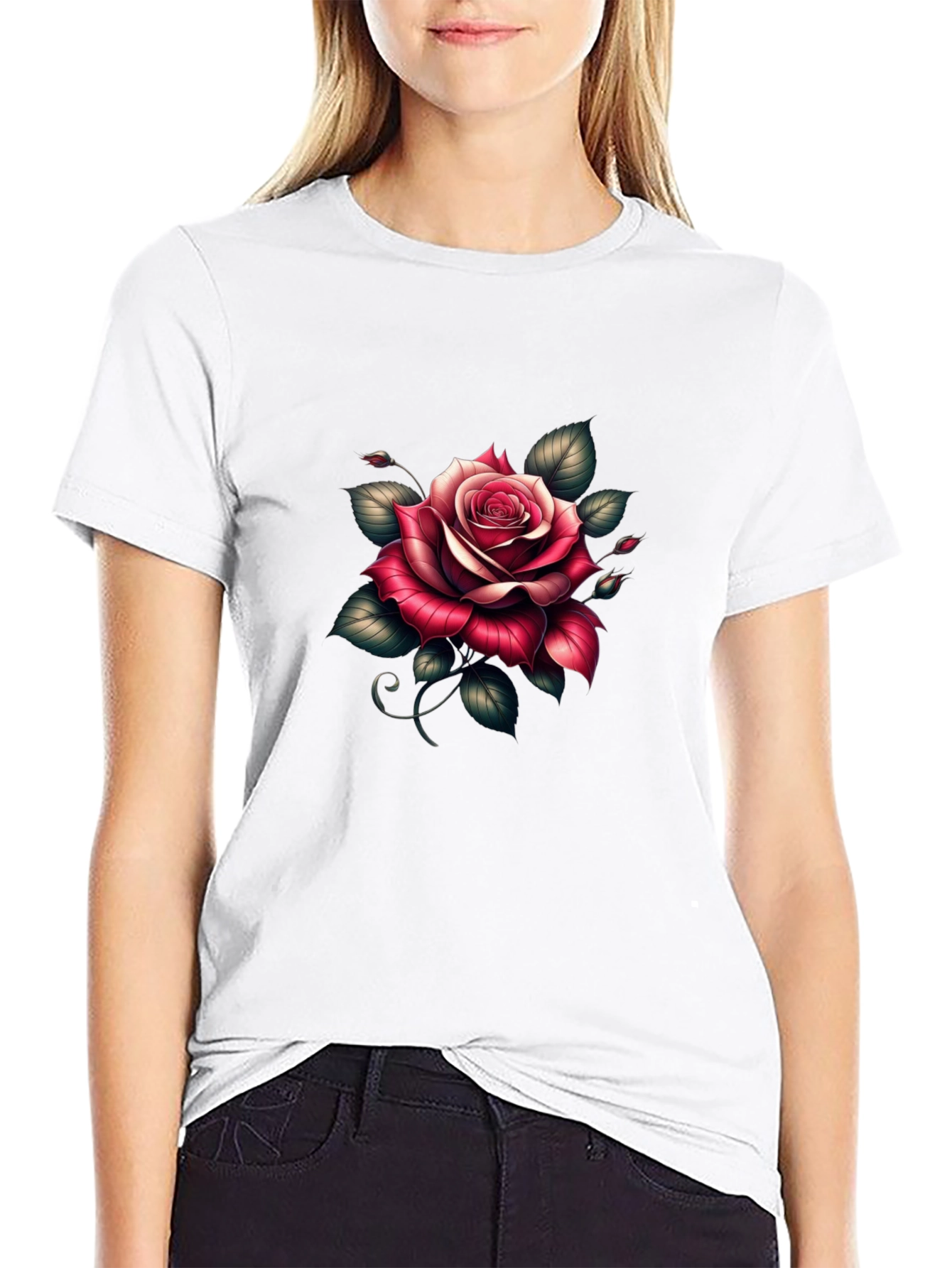 Black Rose Graphic Black T-Shirt - Floral Tee view 9
