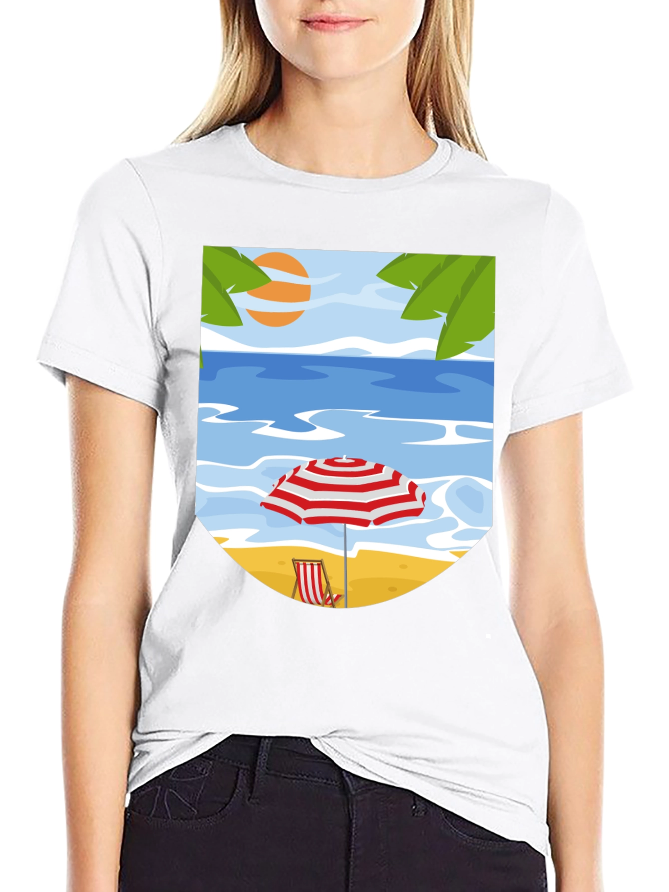 Black Beach Scene Graphic Tee - Black Cotton T-Shirt view 9