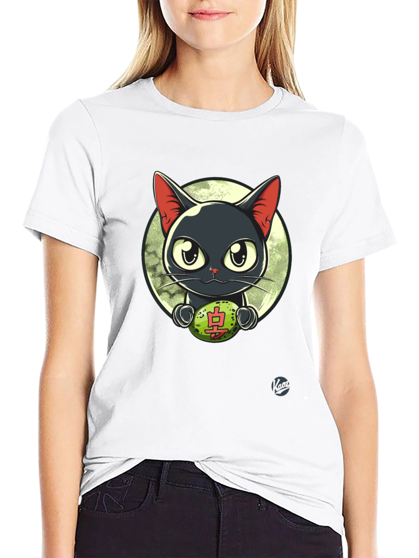 Black Cool Cat T-Shirt - Lucky Charm Design view 9