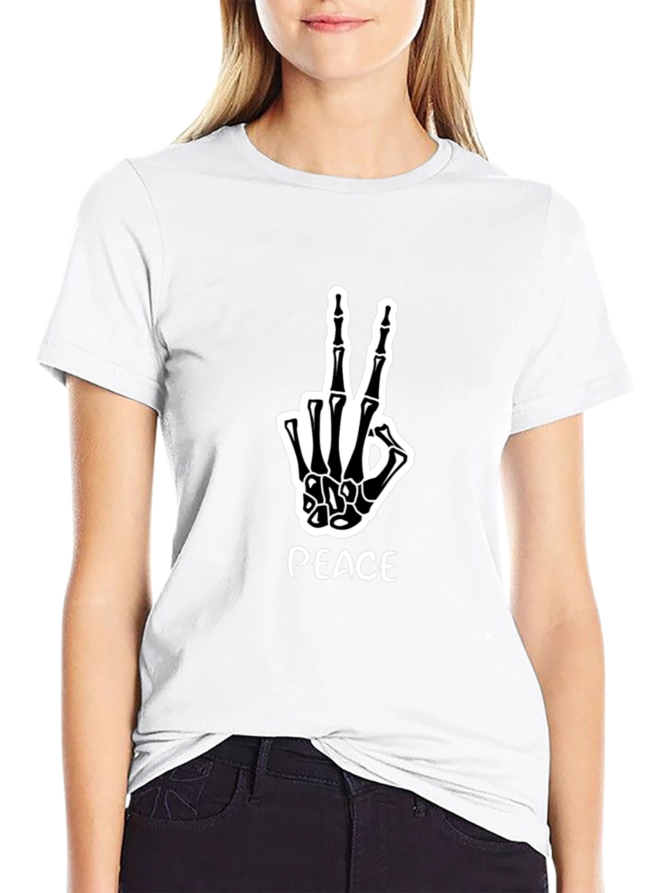 Black Peace Skeleton Hand Graphic Tee view 9