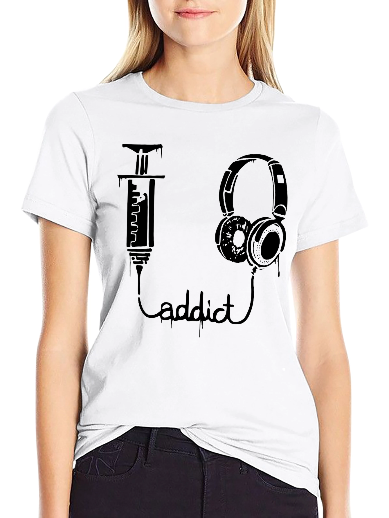 Black Music Addict Black T-Shirt - Unique Graphic Tee view 9