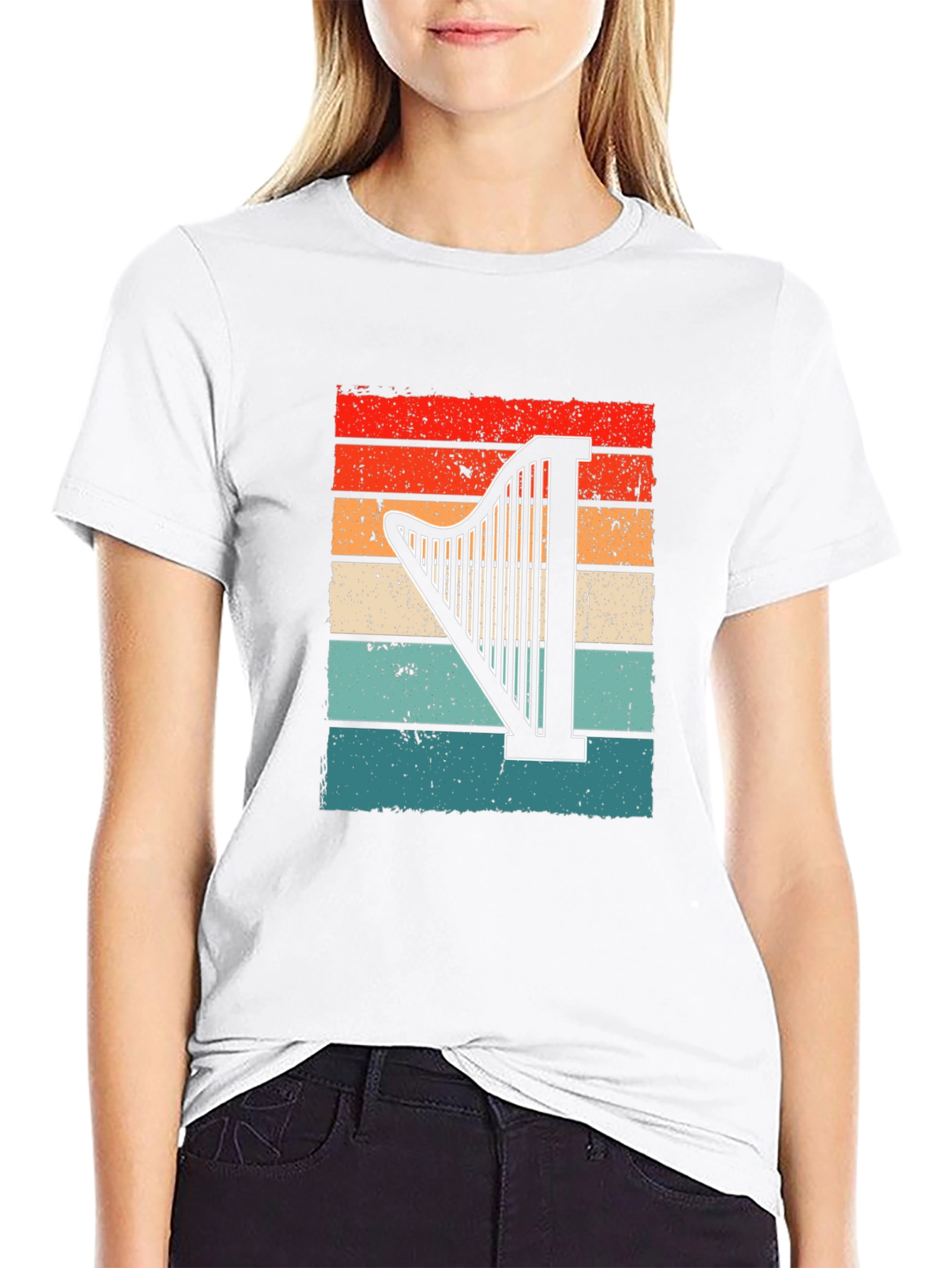 Black Vintage Harp Sunset Graphic T-Shirt view 9
