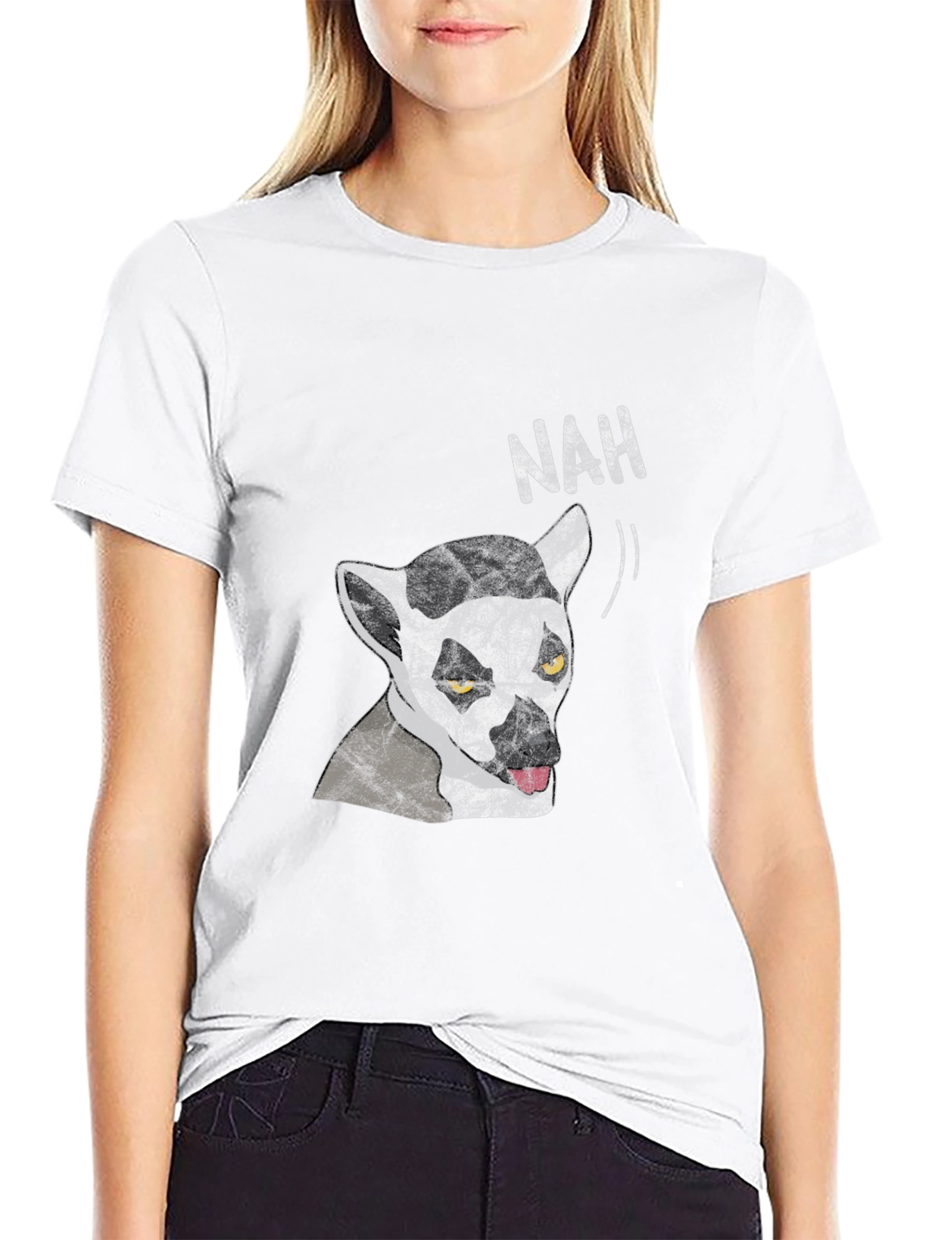 Black Lemur 'Nah' Graphic Tee - Black Cotton T-Shirt view 9