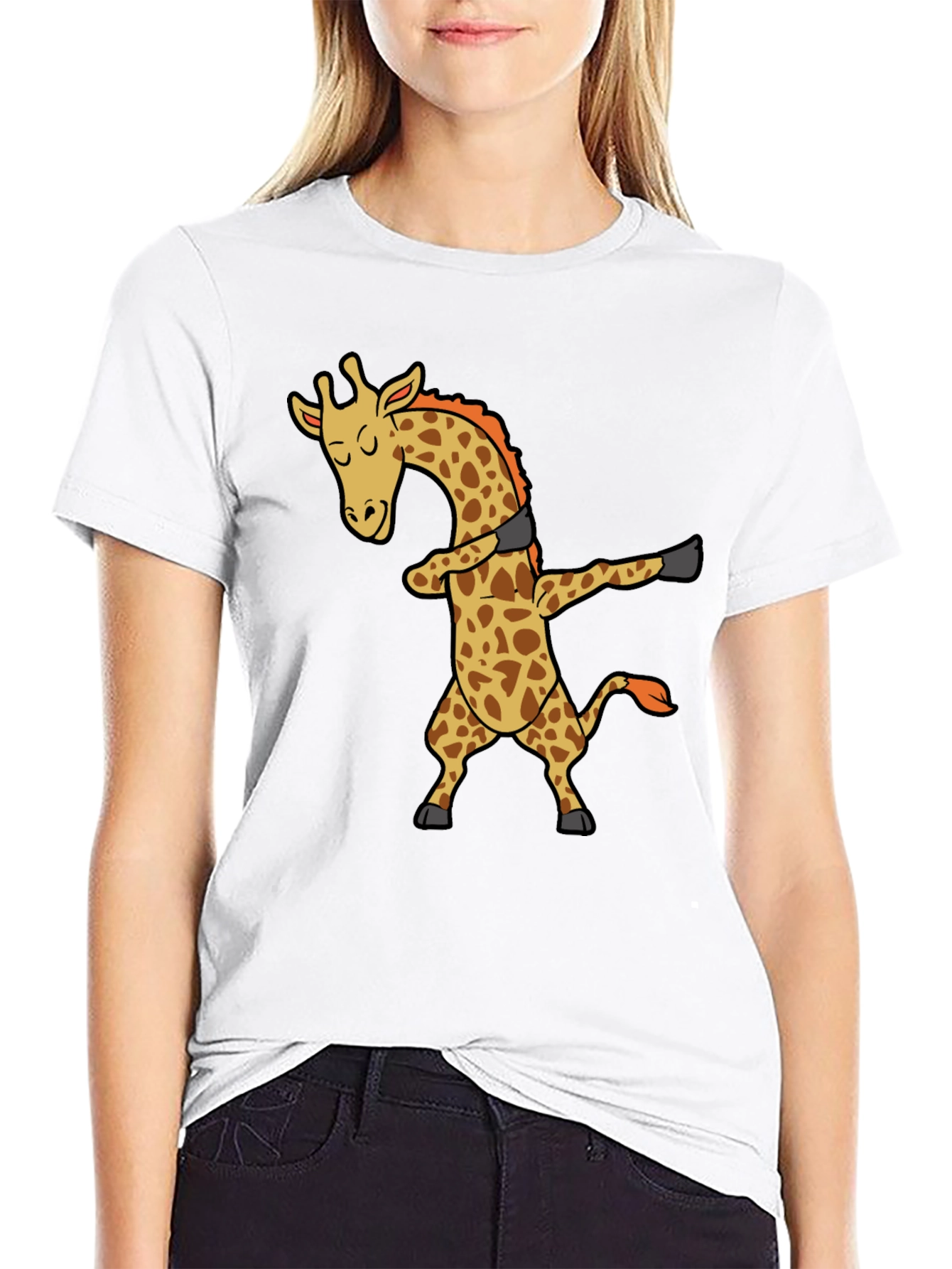 Black Dabbing Giraffe Black T-Shirt - Trendy Graphic Tee view 9