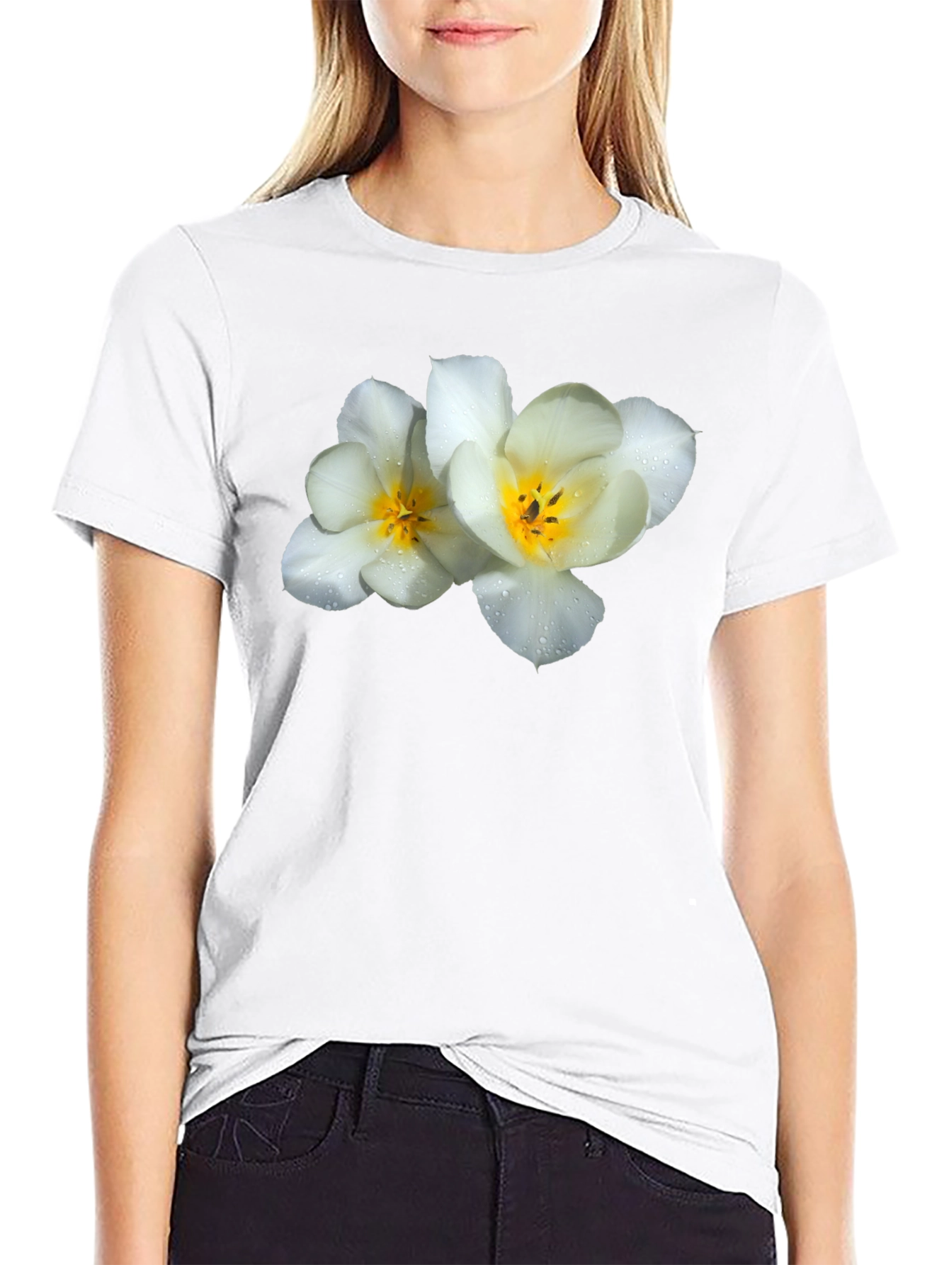 Black Floral Graphic Tee - White Flowers on Black view 9