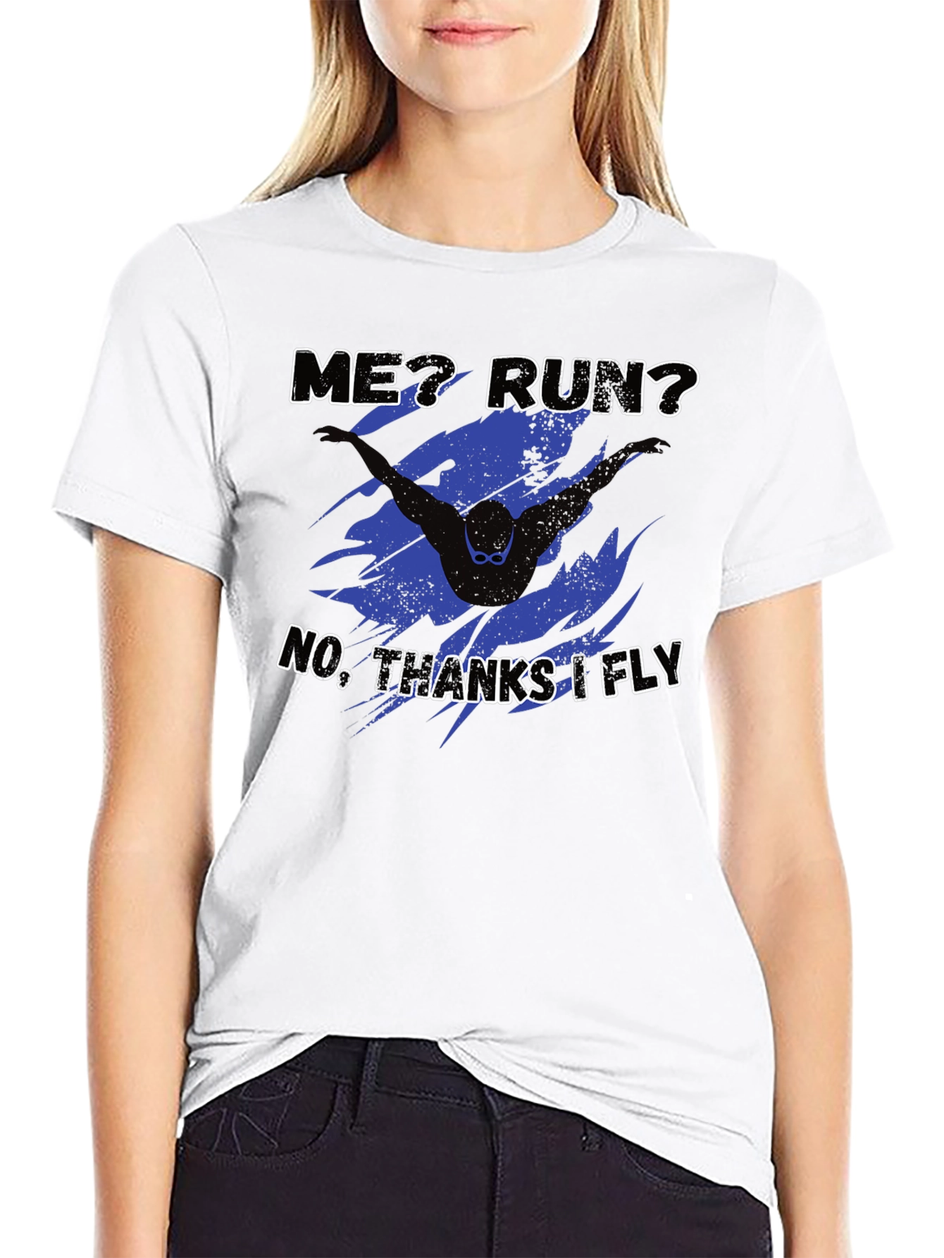 Black Funny Swimmer T-Shirt - No Running, Just Flying! view 9