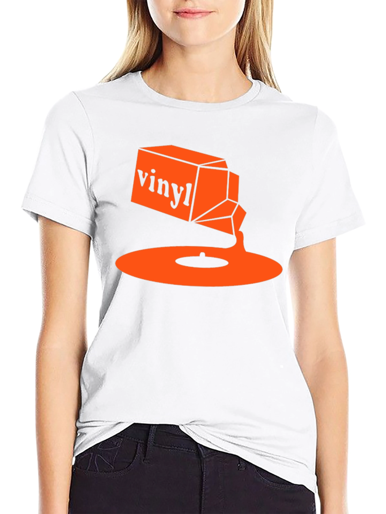 Black Vinyl Music T-Shirt - Retro Orange Design view 9