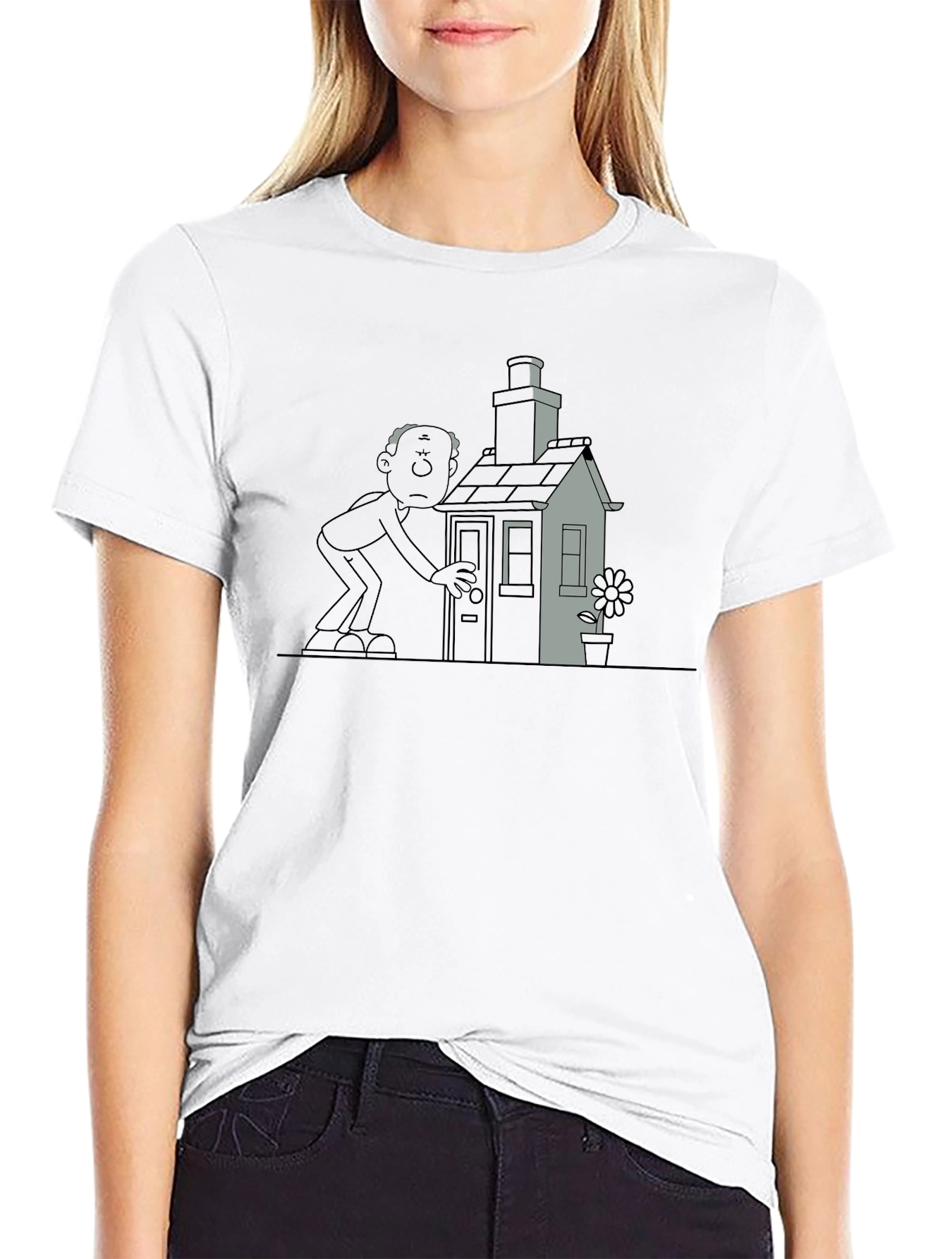 Black Cartoon House & Man Black T-Shirt view 9
