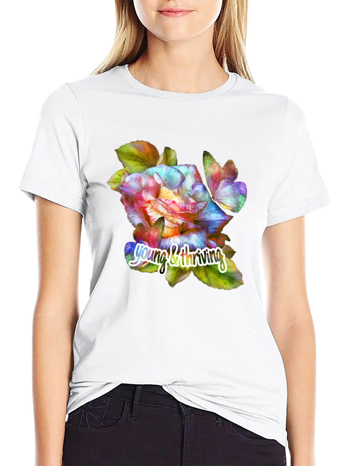 Black Young & Thriving Floral Graphic T-Shirt view 9