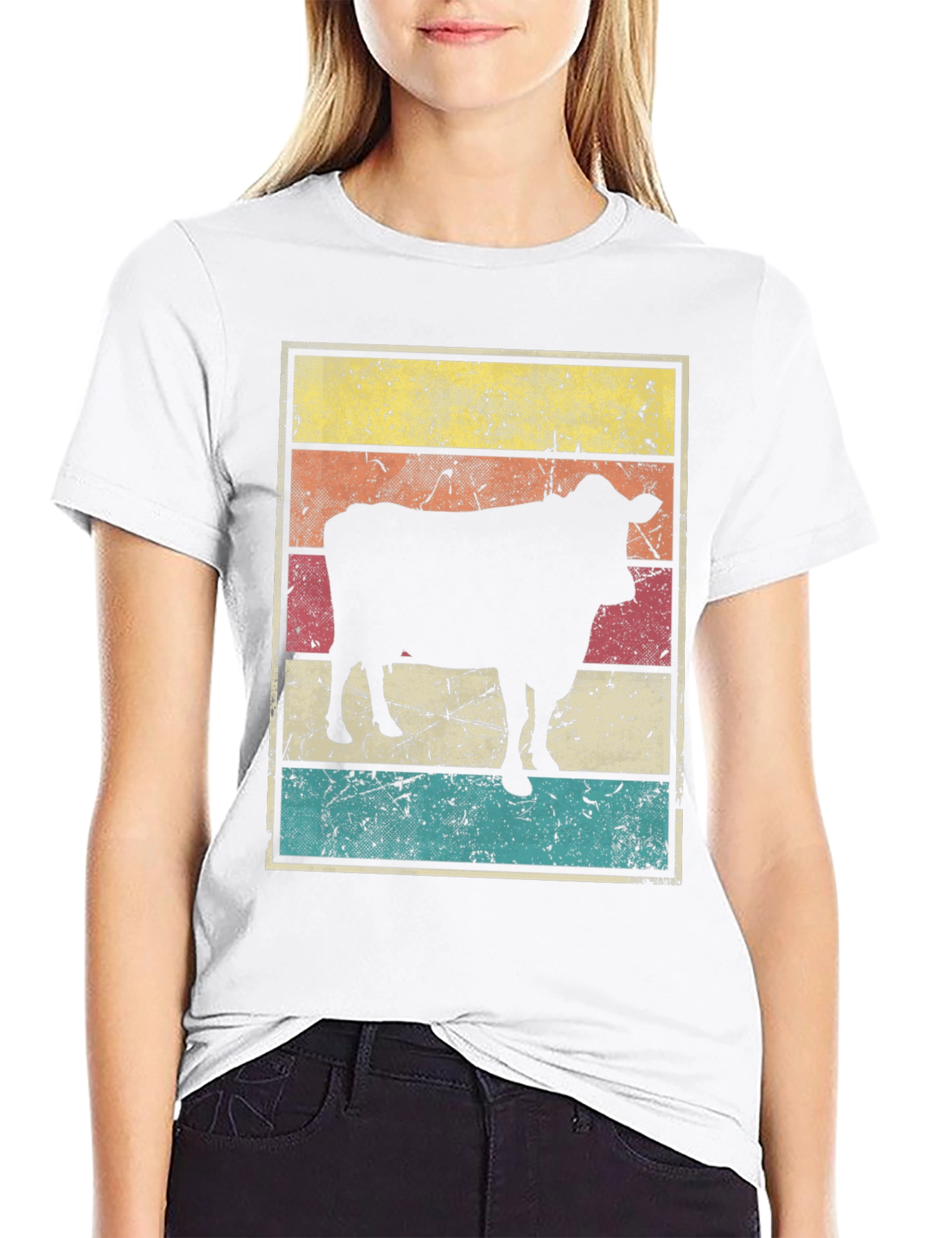Black Retro Cow Graphic T-Shirt view 9