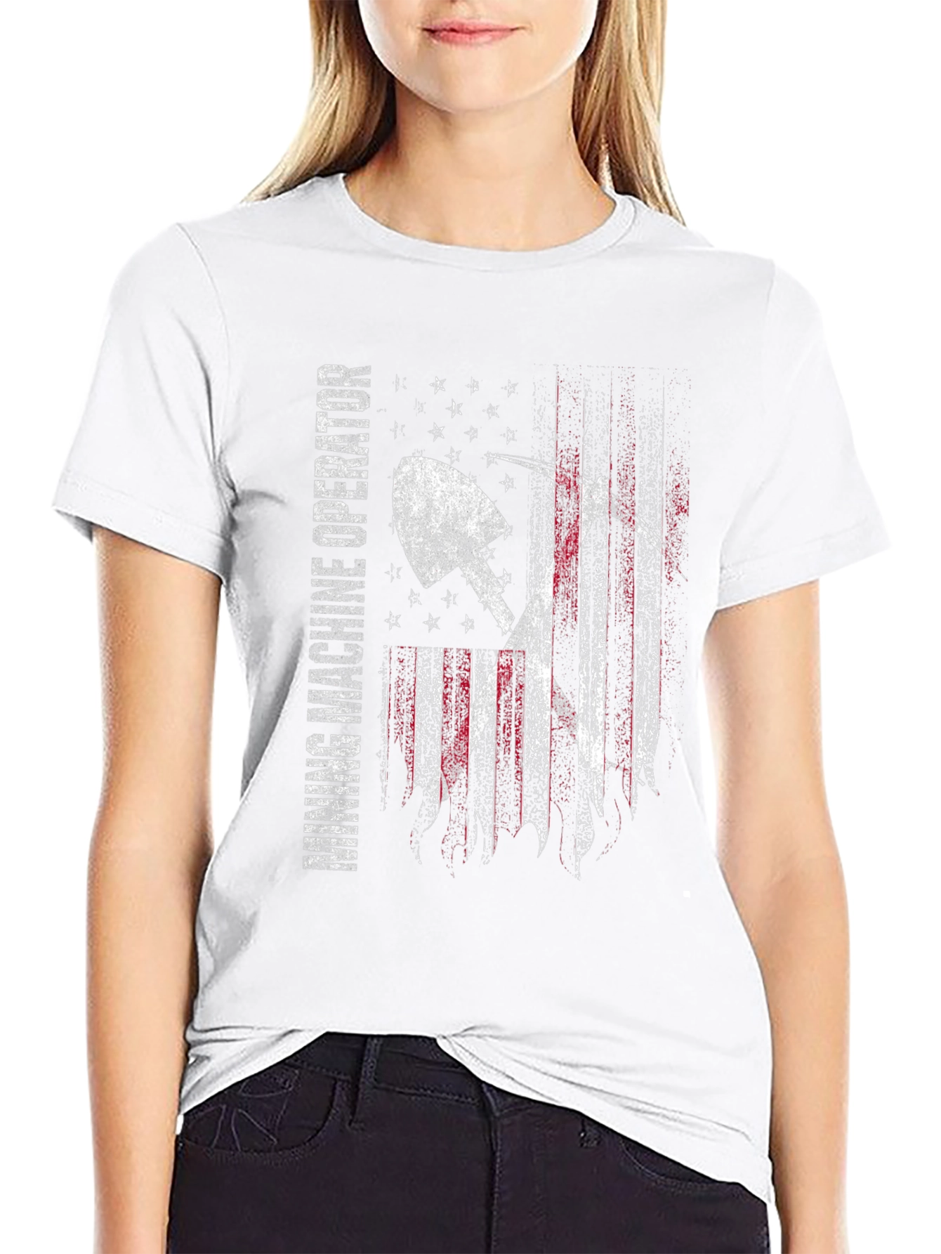 Black Mining Machine Operator USA Flag T-Shirt view 9
