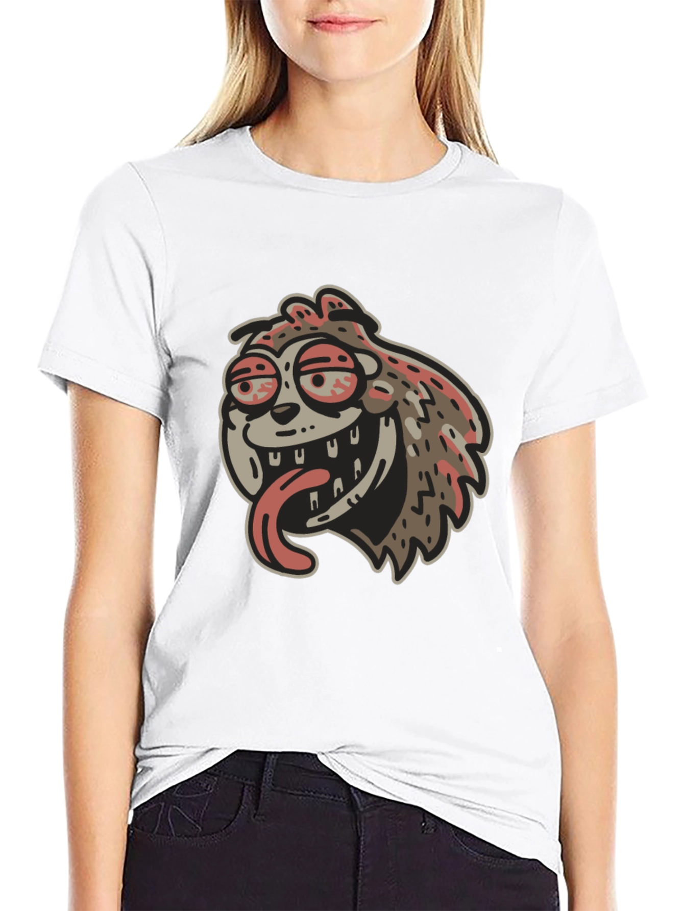 Black Cartoon Sloth Graphic Black T-Shirt view 9
