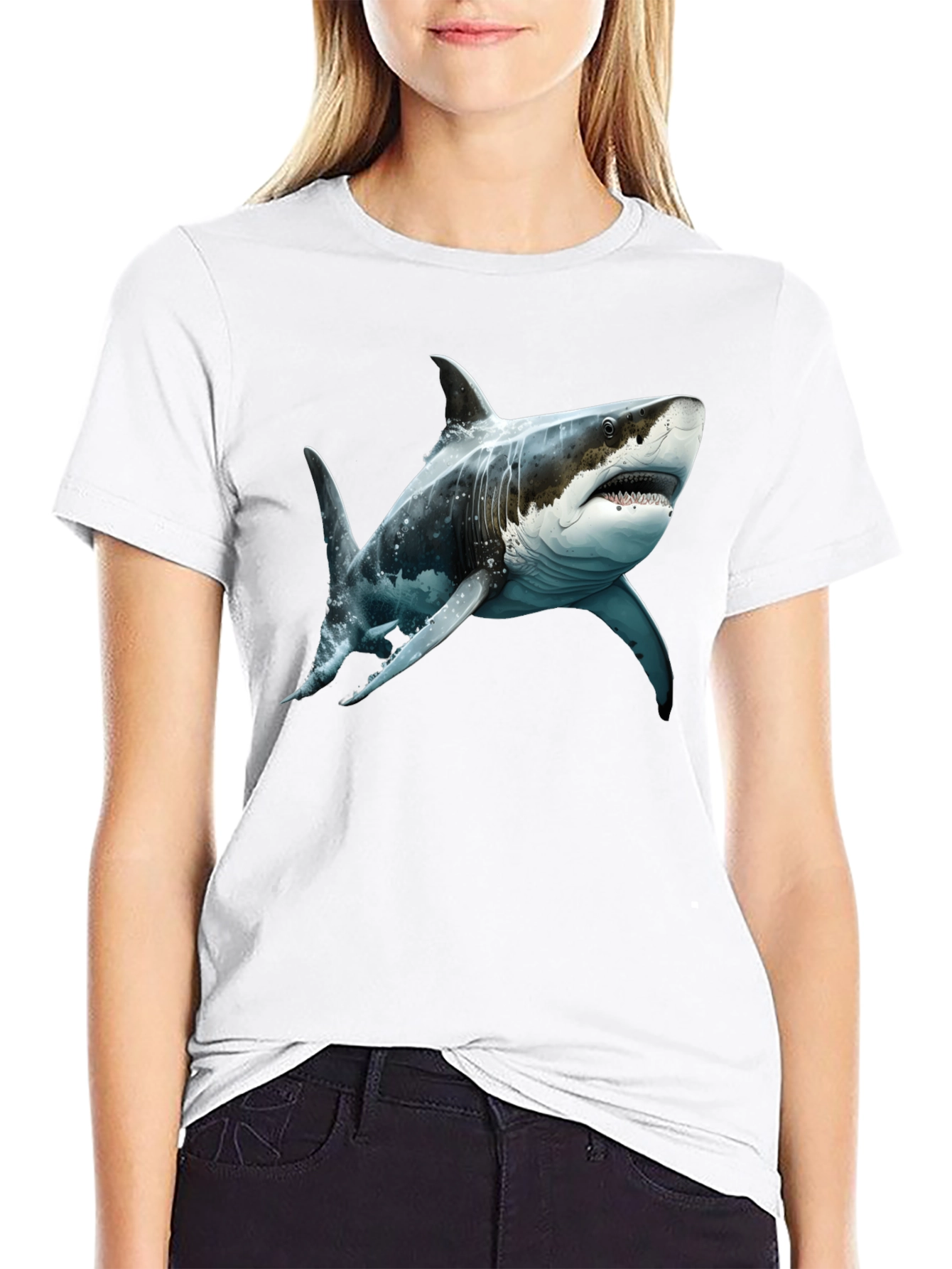 Black Shark Graphic Tee - Men's Black Cotton T-Shirt view 9