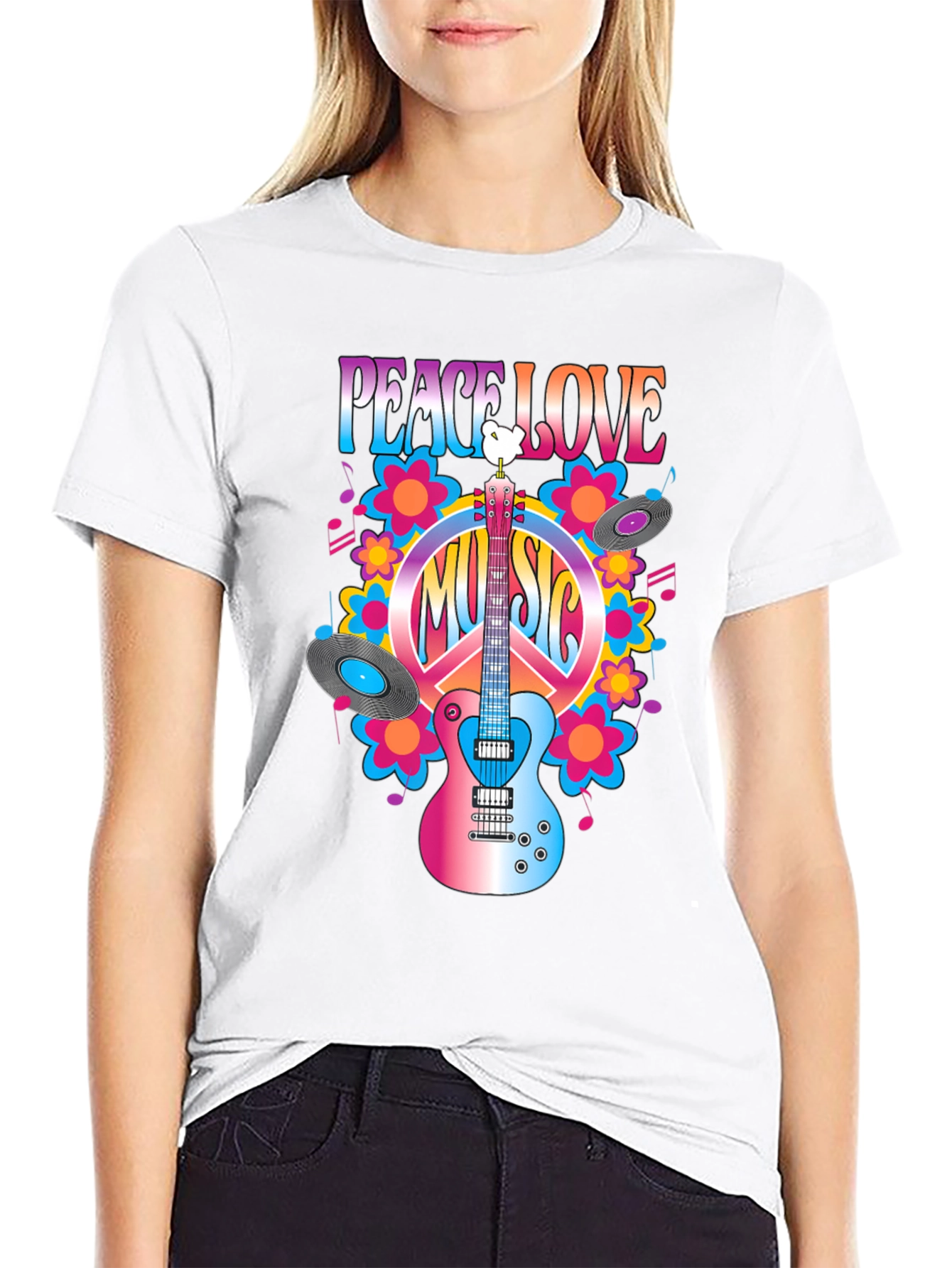 Black Peace Love Music T-Shirt view 9