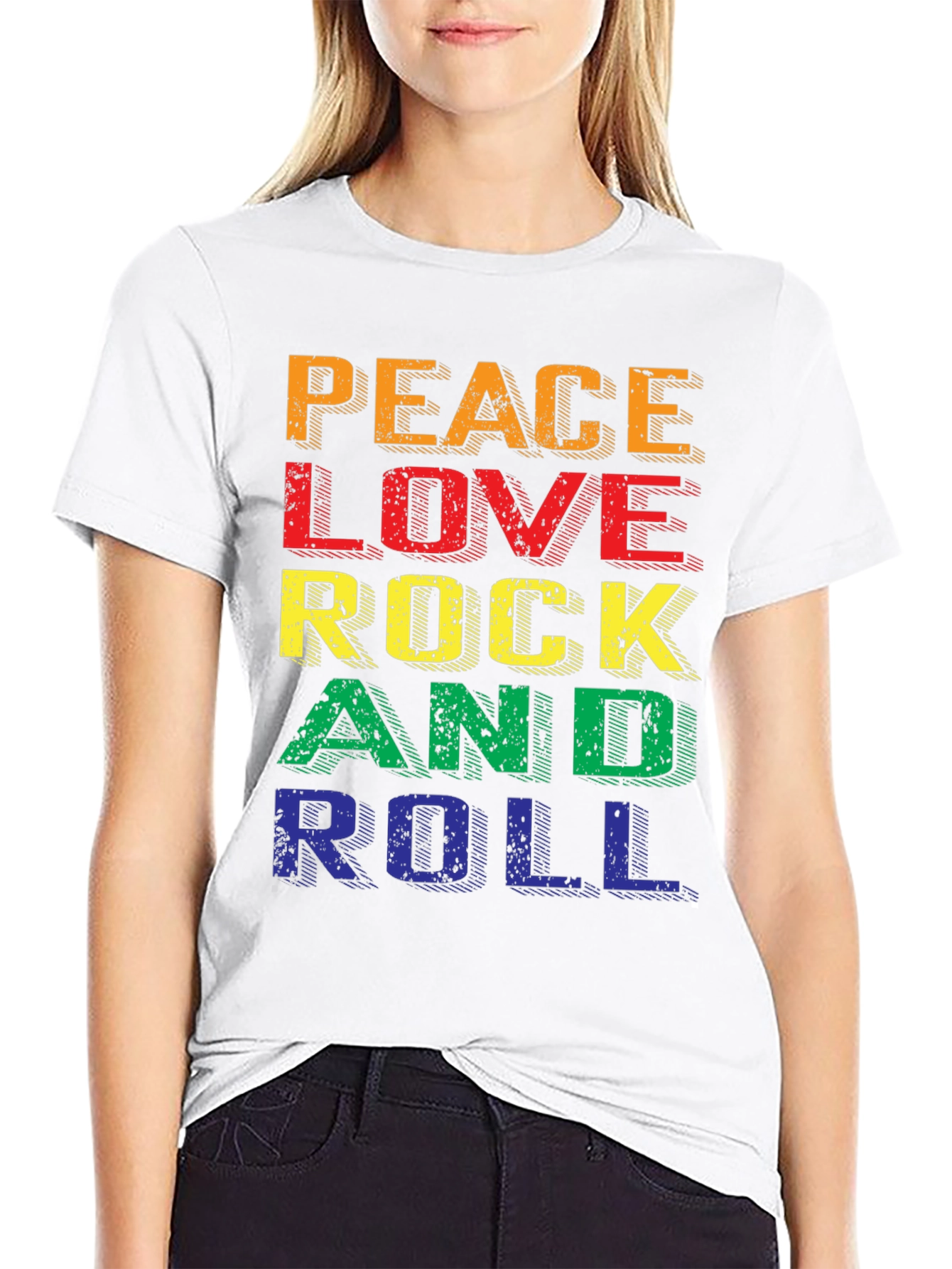 Black Peace Love Rock & Roll Graphic Tee view 9