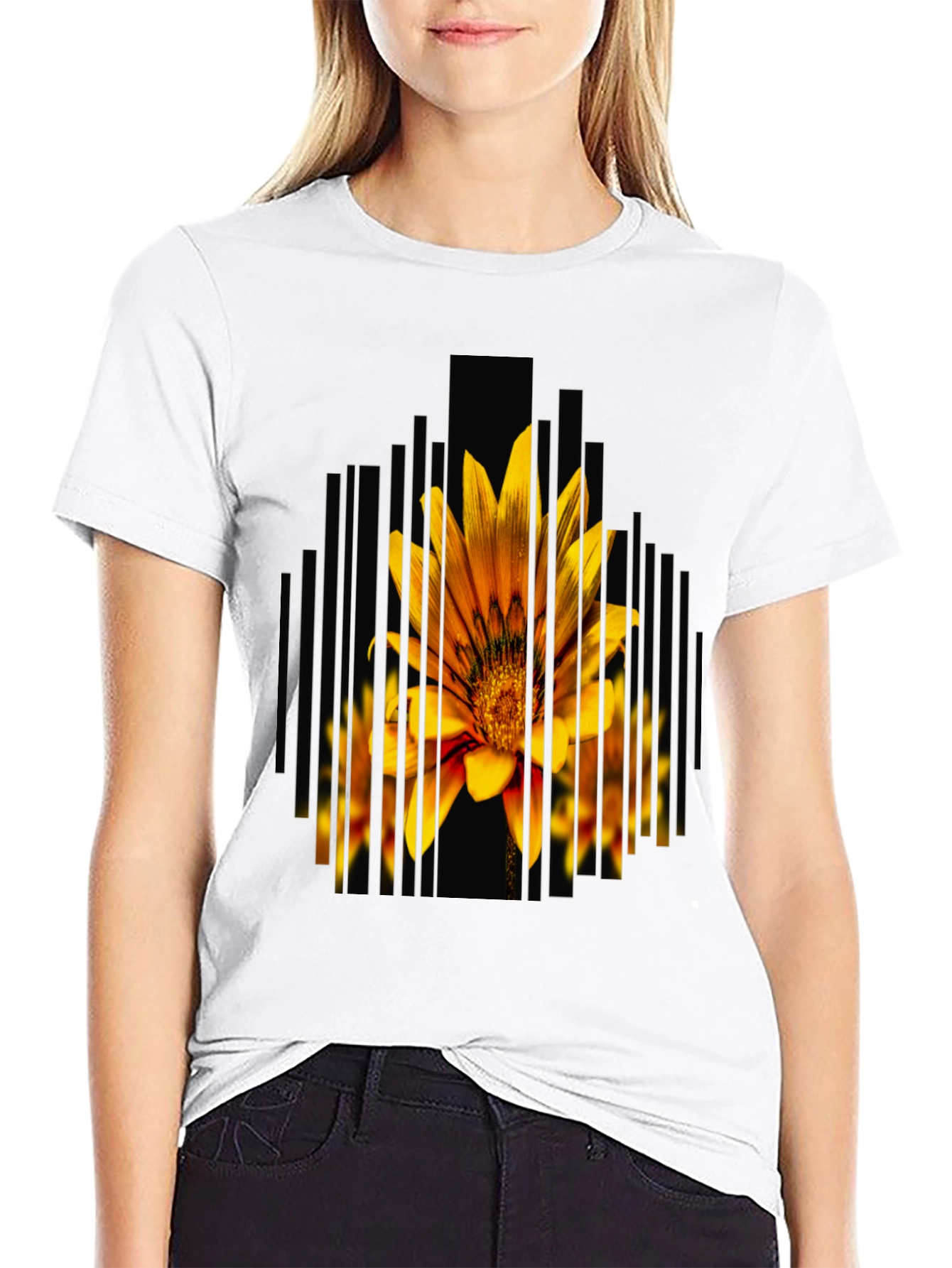 Black Abstract Flower Graphic Print Black Tee view 9