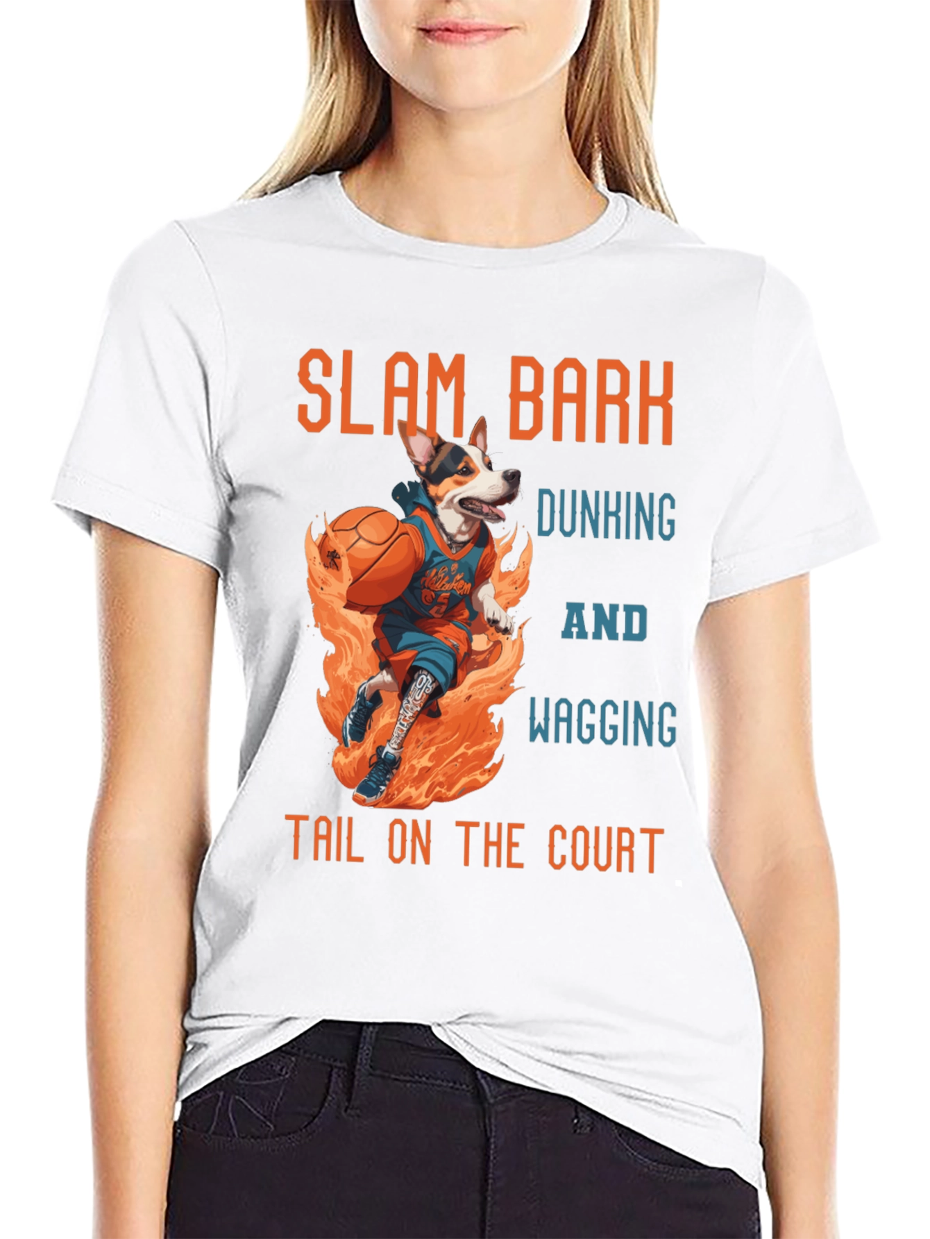 Black Slam Bark Dunking Dog Graphic T-Shirt view 9