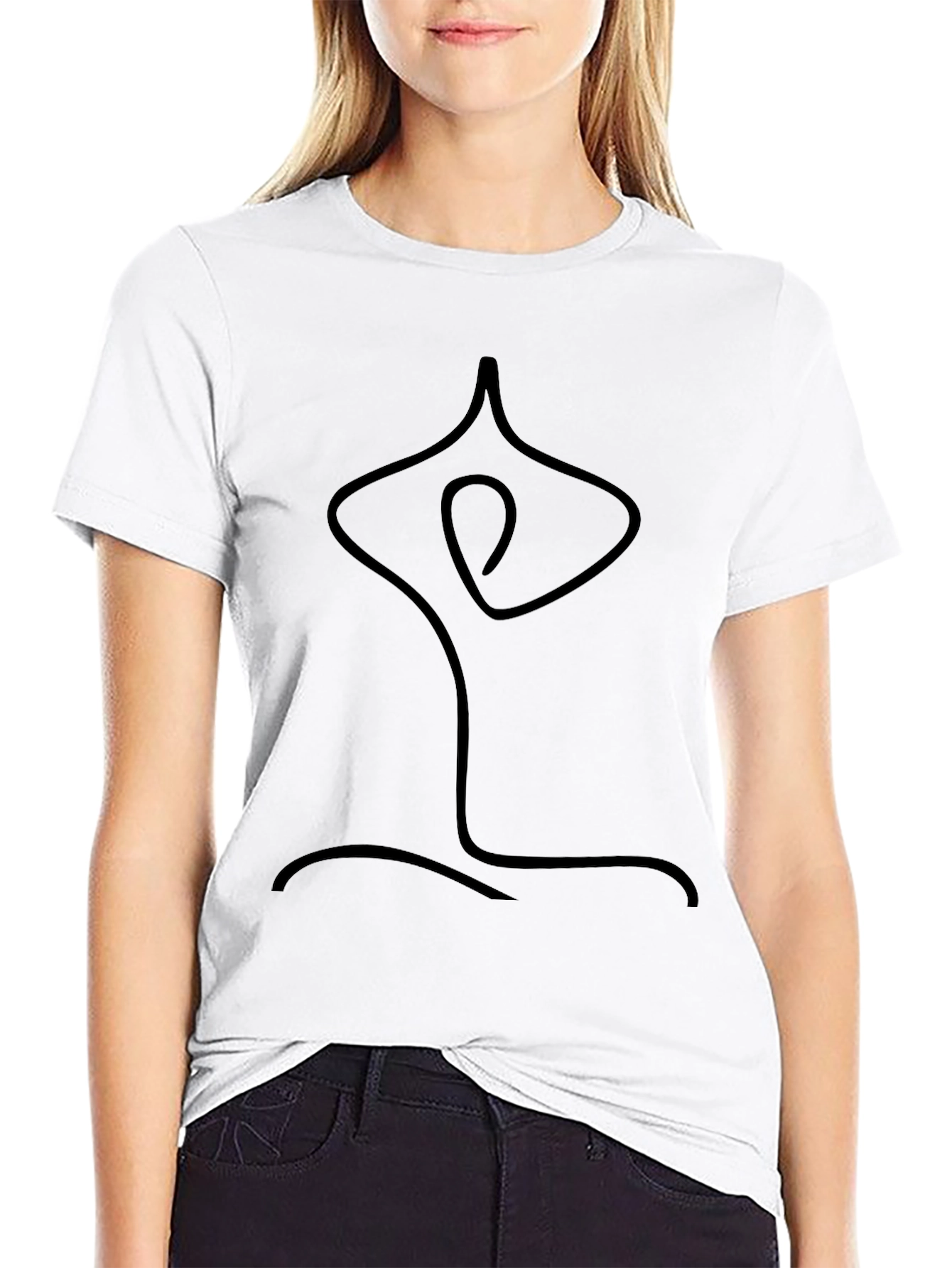 Black Minimalist Yoga Pose Graphic T-Shirt view 9