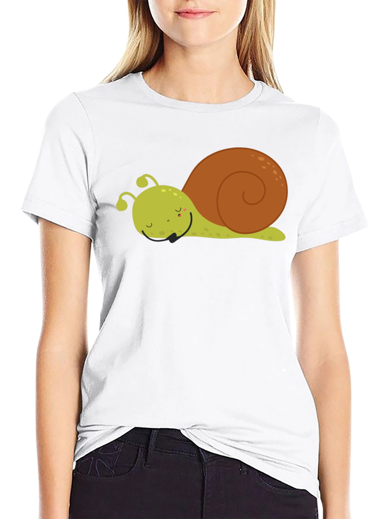 Black Cute Cartoon Snail Graphic Tee - Unisex Black T-Shirt view 9