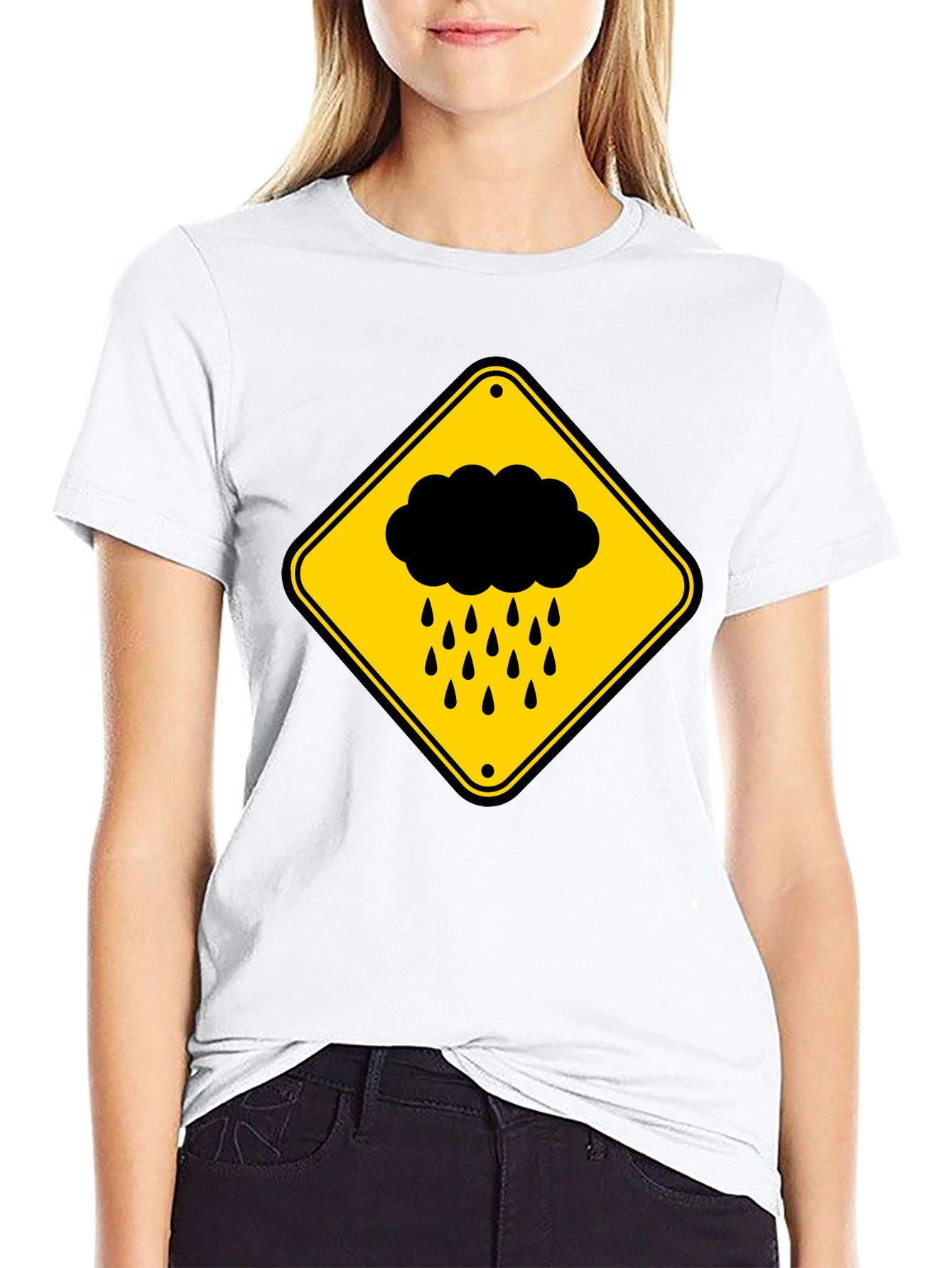 Black Rainy Day Warning T-Shirt - Black Cotton Tee view 9