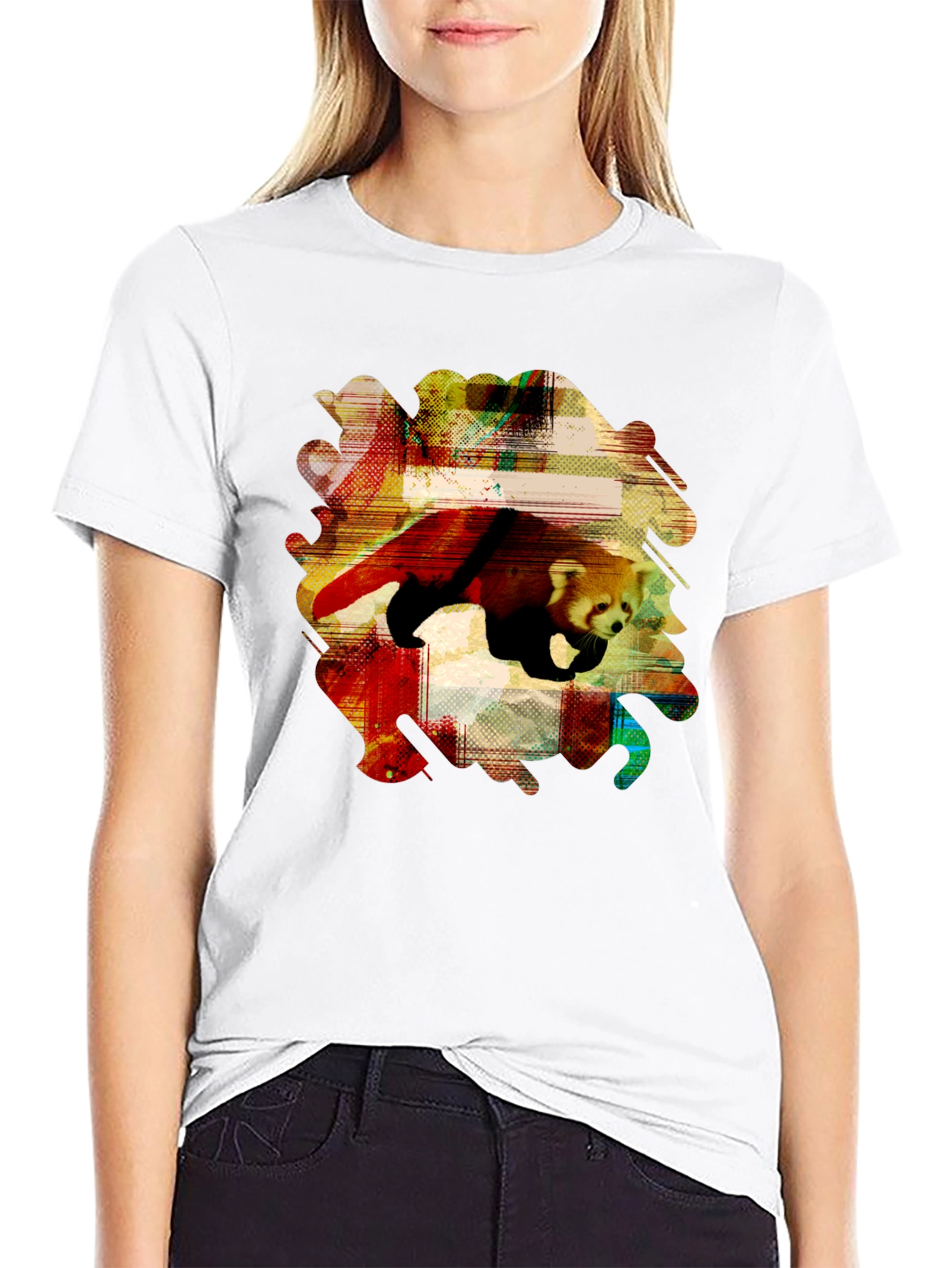 Black Red Panda Graphic Tee - Unique Abstract Design view 9