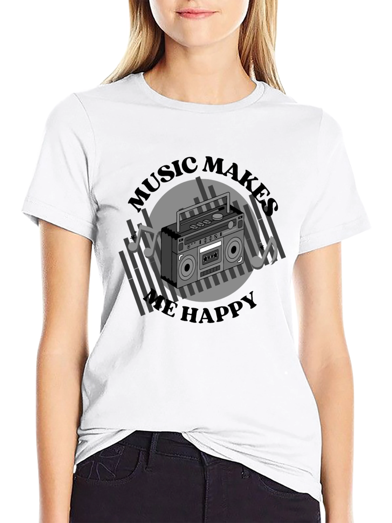Black Music Makes Me Happy Black Graphic Tee view 9